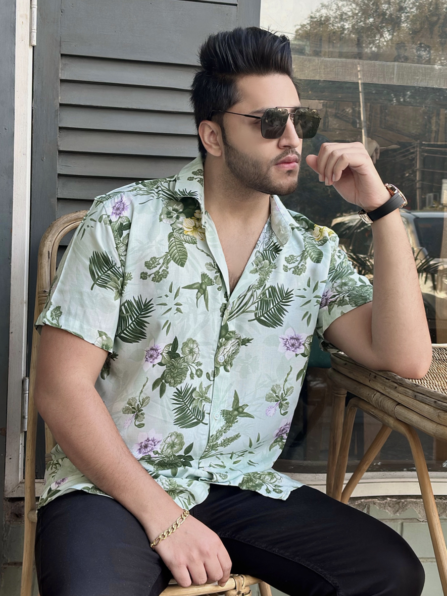 Green Floral Half Sleeve Rayon Shirt – Gritstones