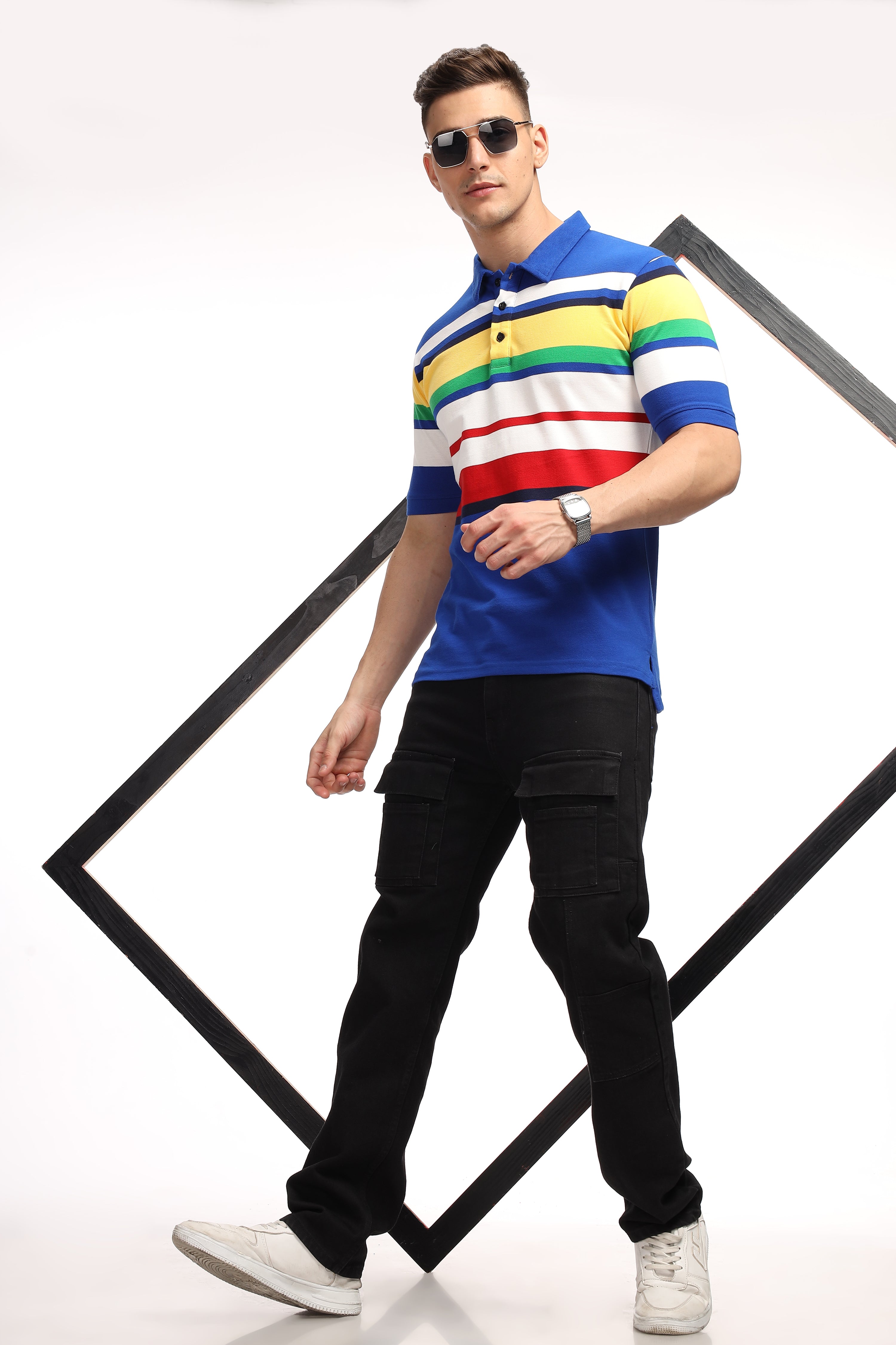 Blue Color Block Polo T-Shirt