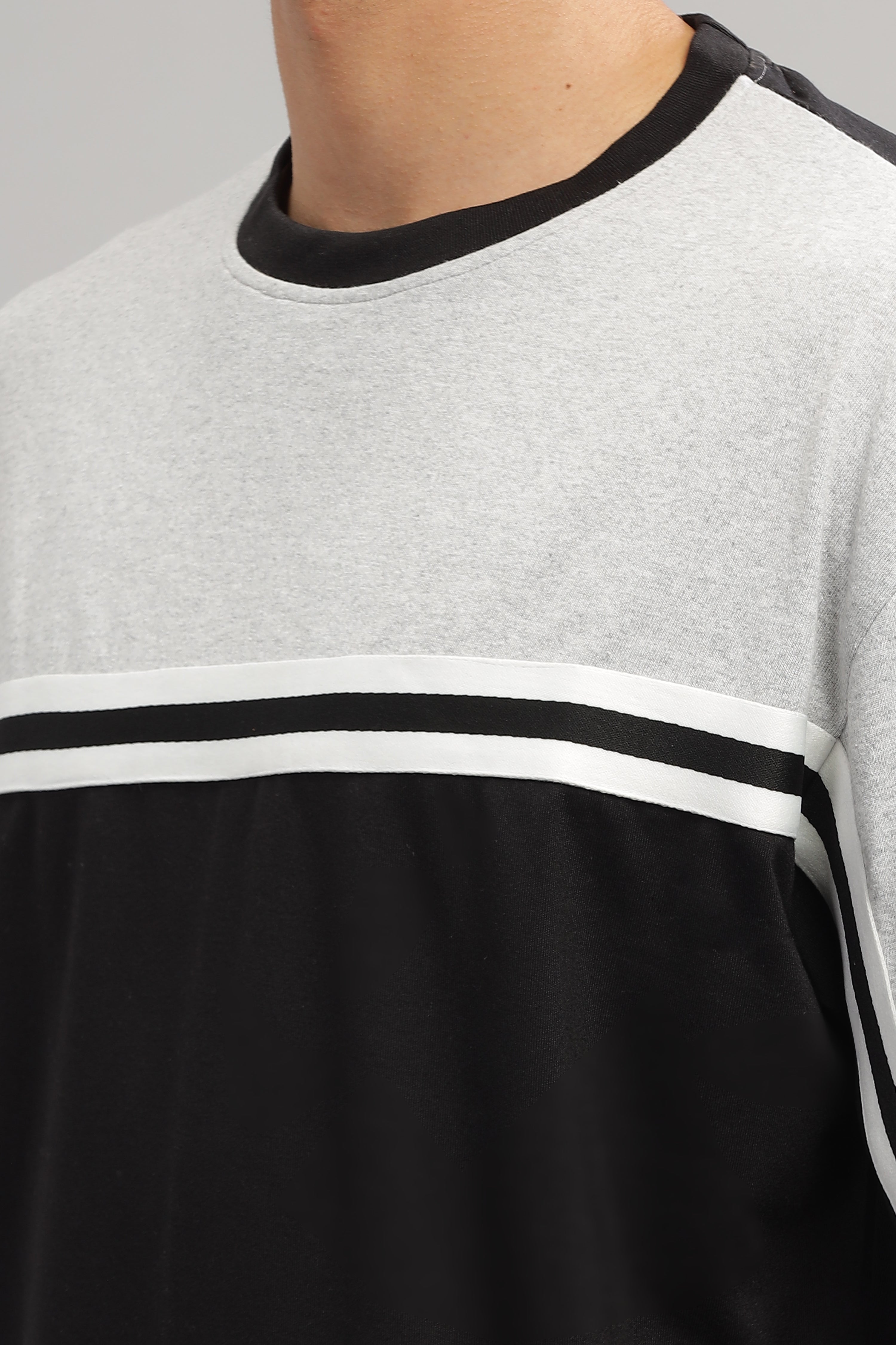 Grey & Black Oversized Color Block T-Shirt