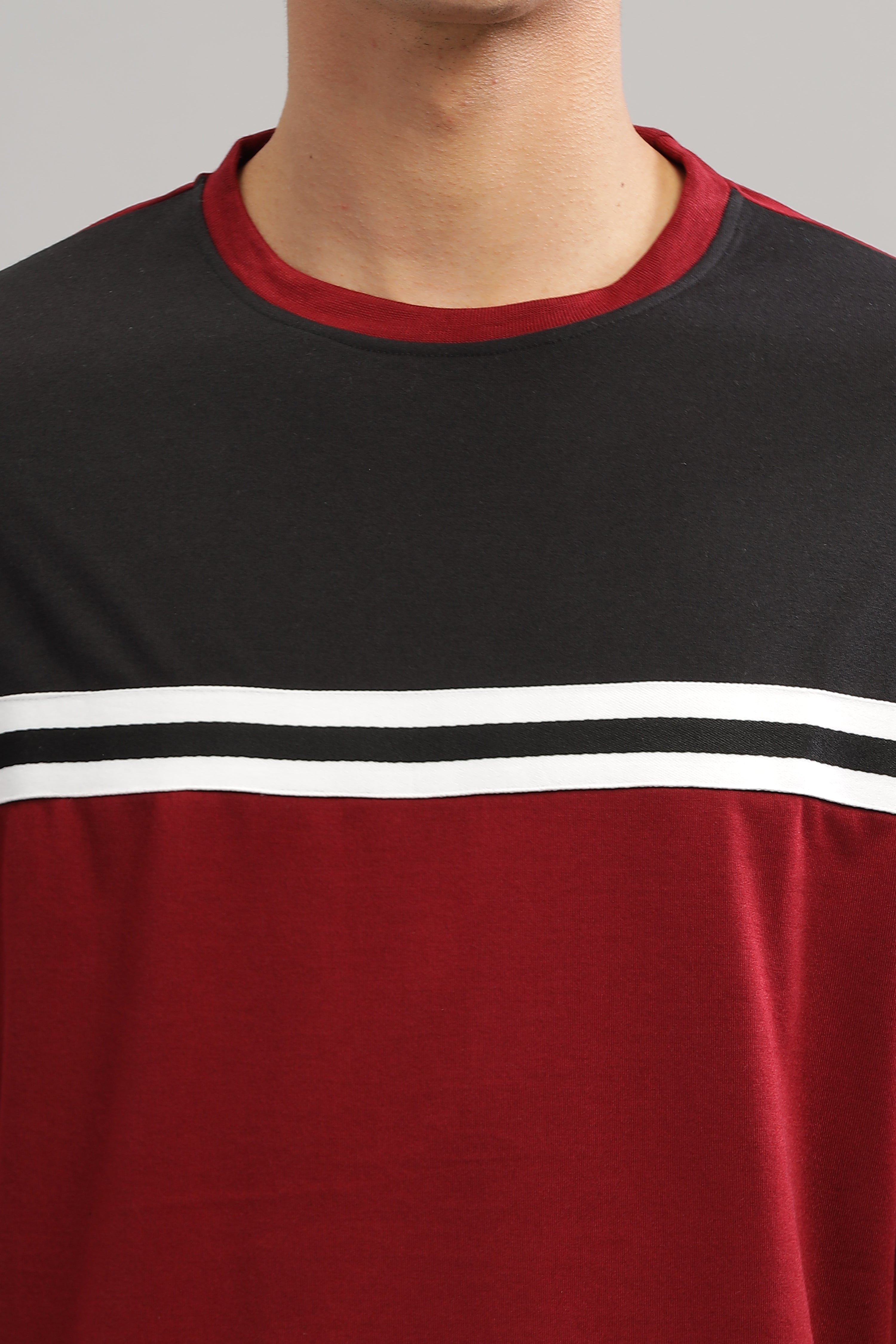 Black Maroon Oversized Color Block T-Shirt