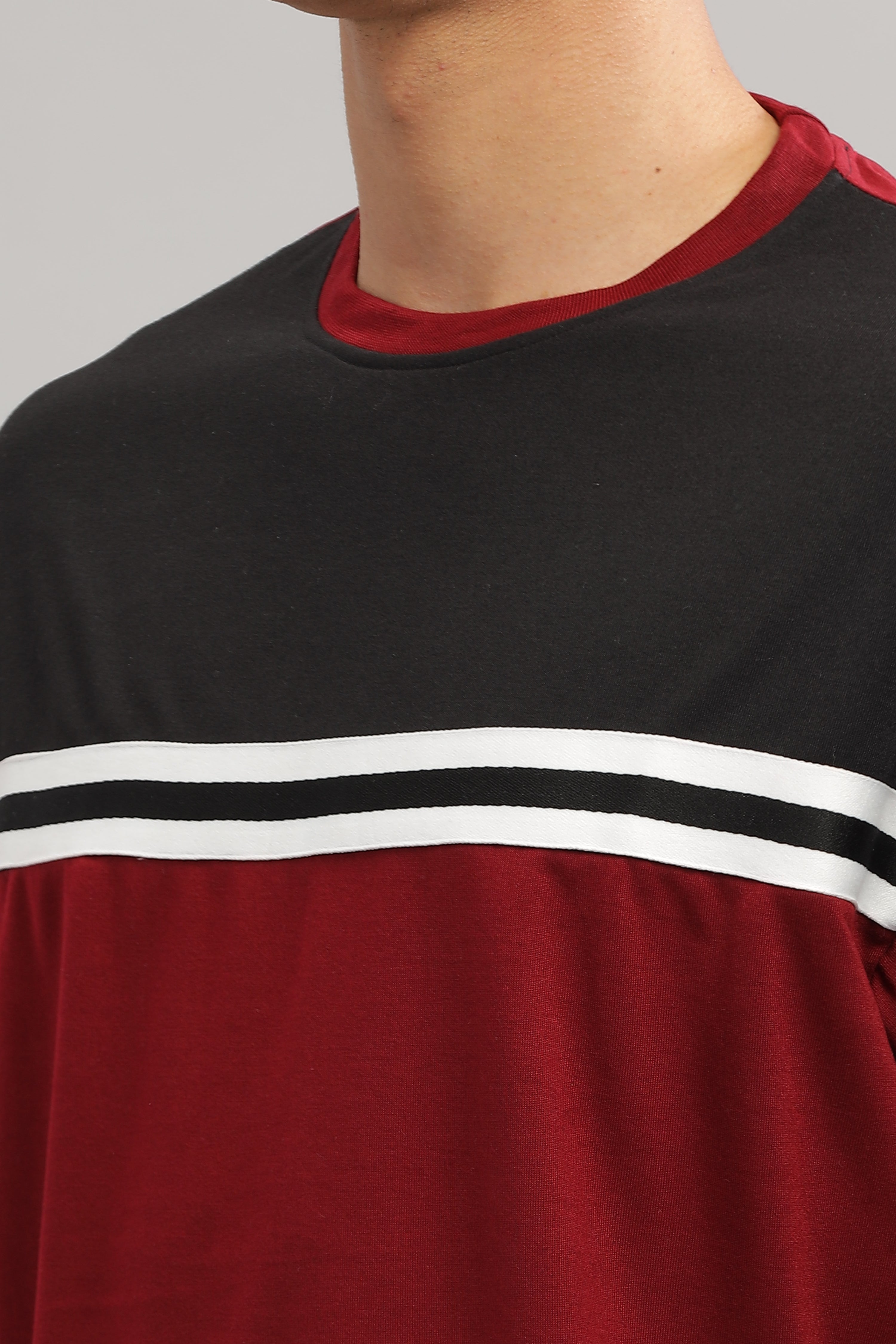 Black Maroon Oversized Color Block T-Shirt