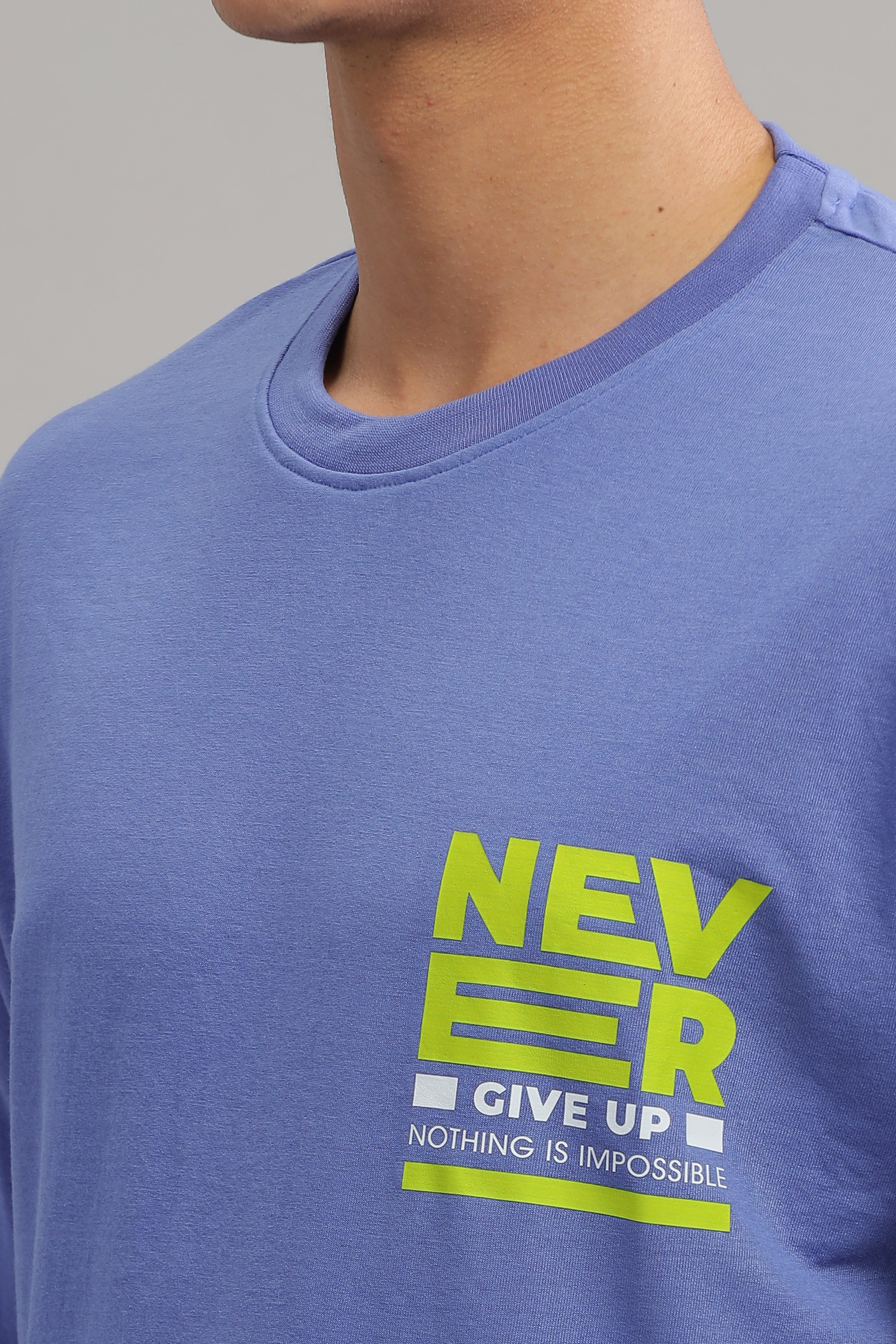 Blue Oversized "Never Give up" T-Shirt