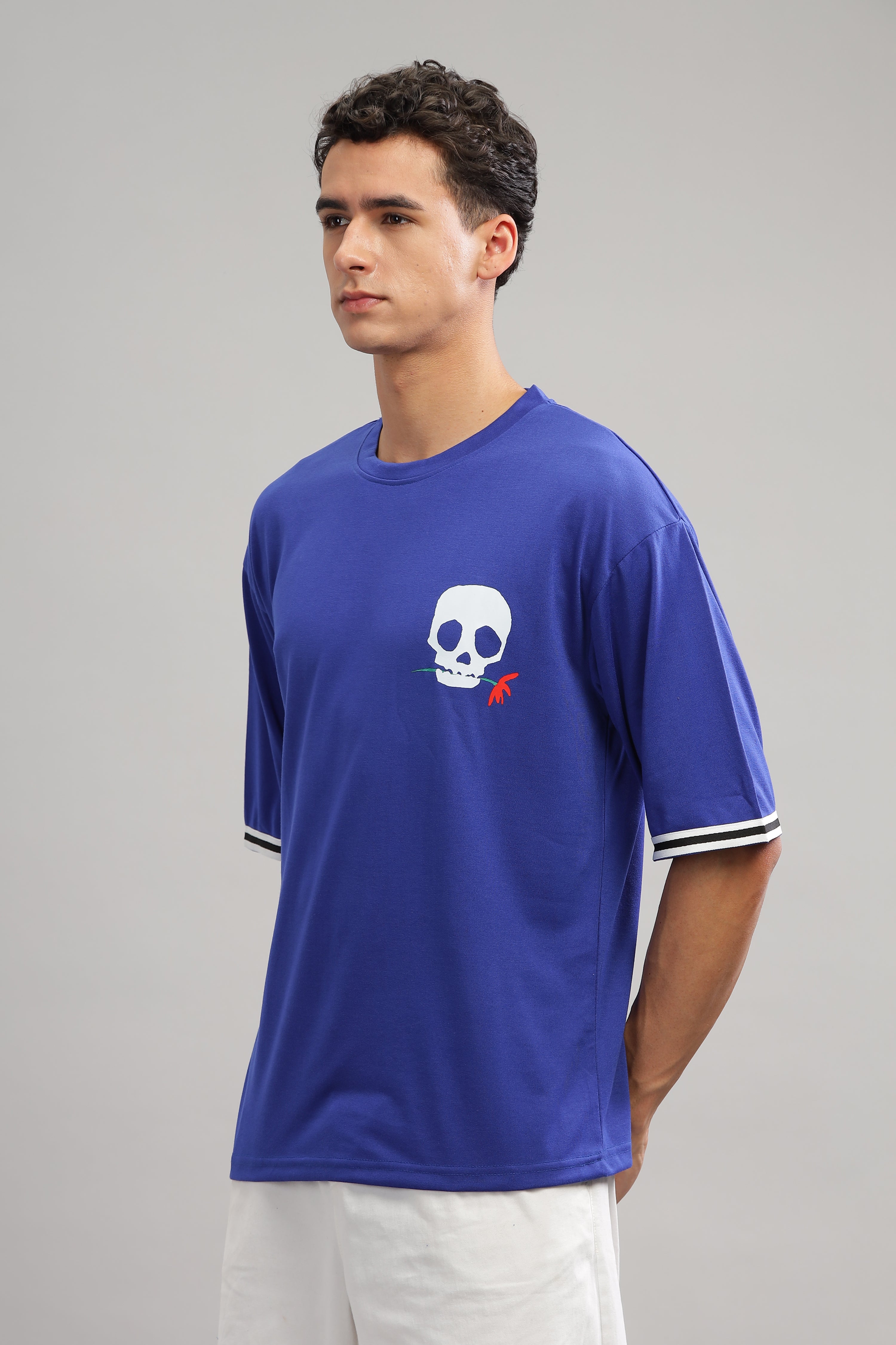 Blue Oversized "Skeleton" White Tapping T-Shirt