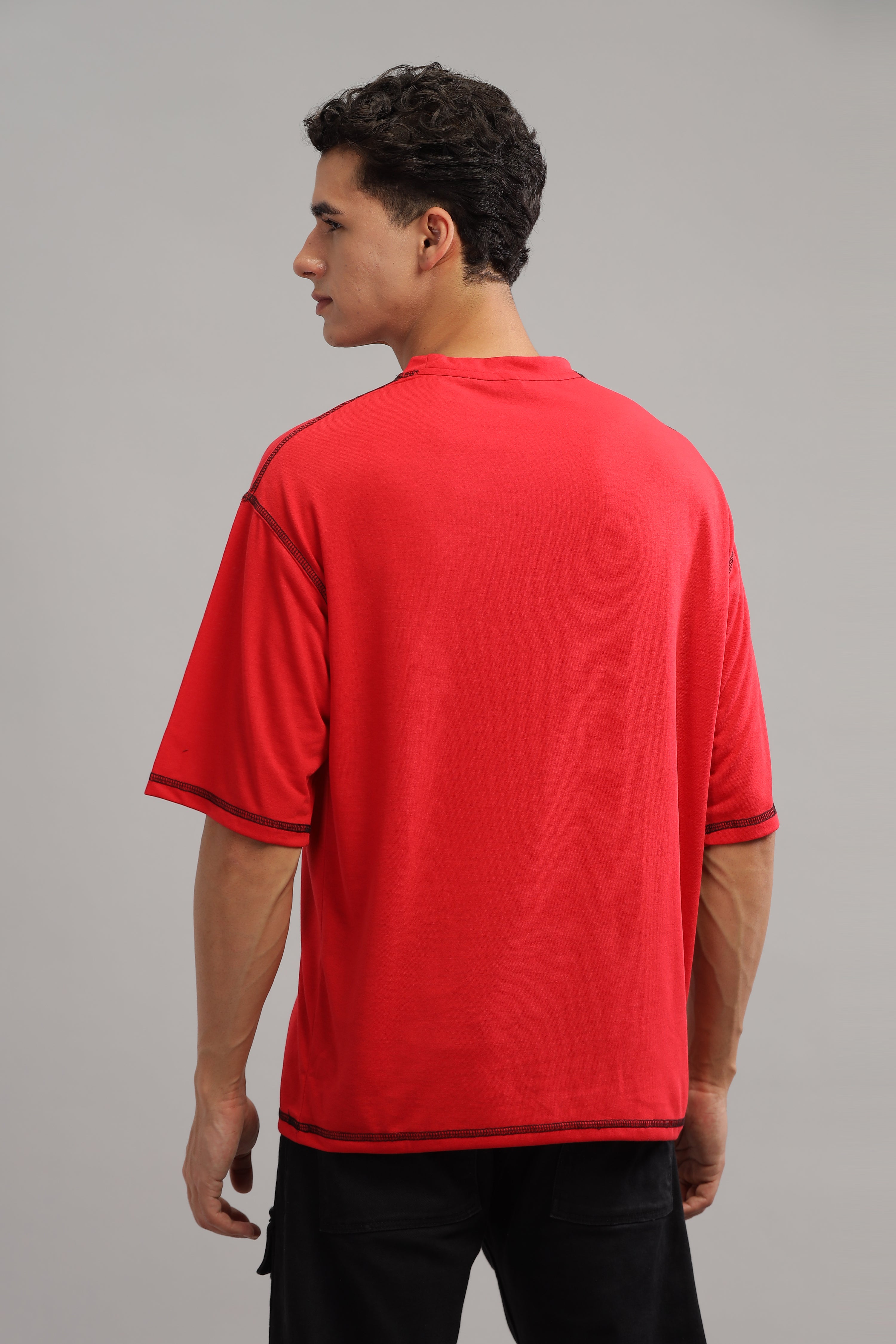 Red Oversized Flap Pocket T-Shirt