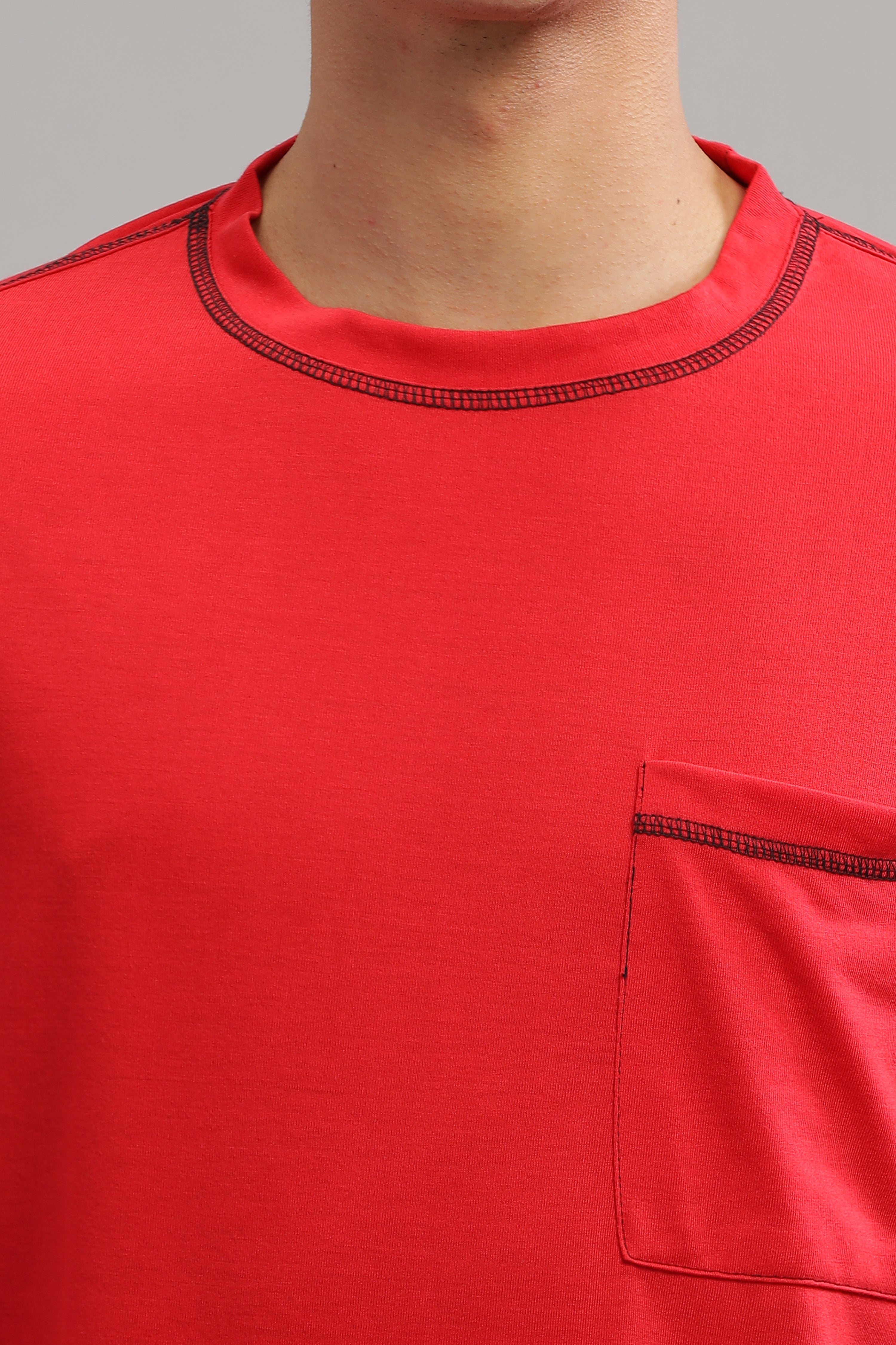 Red Oversized Flap Pocket T-Shirt