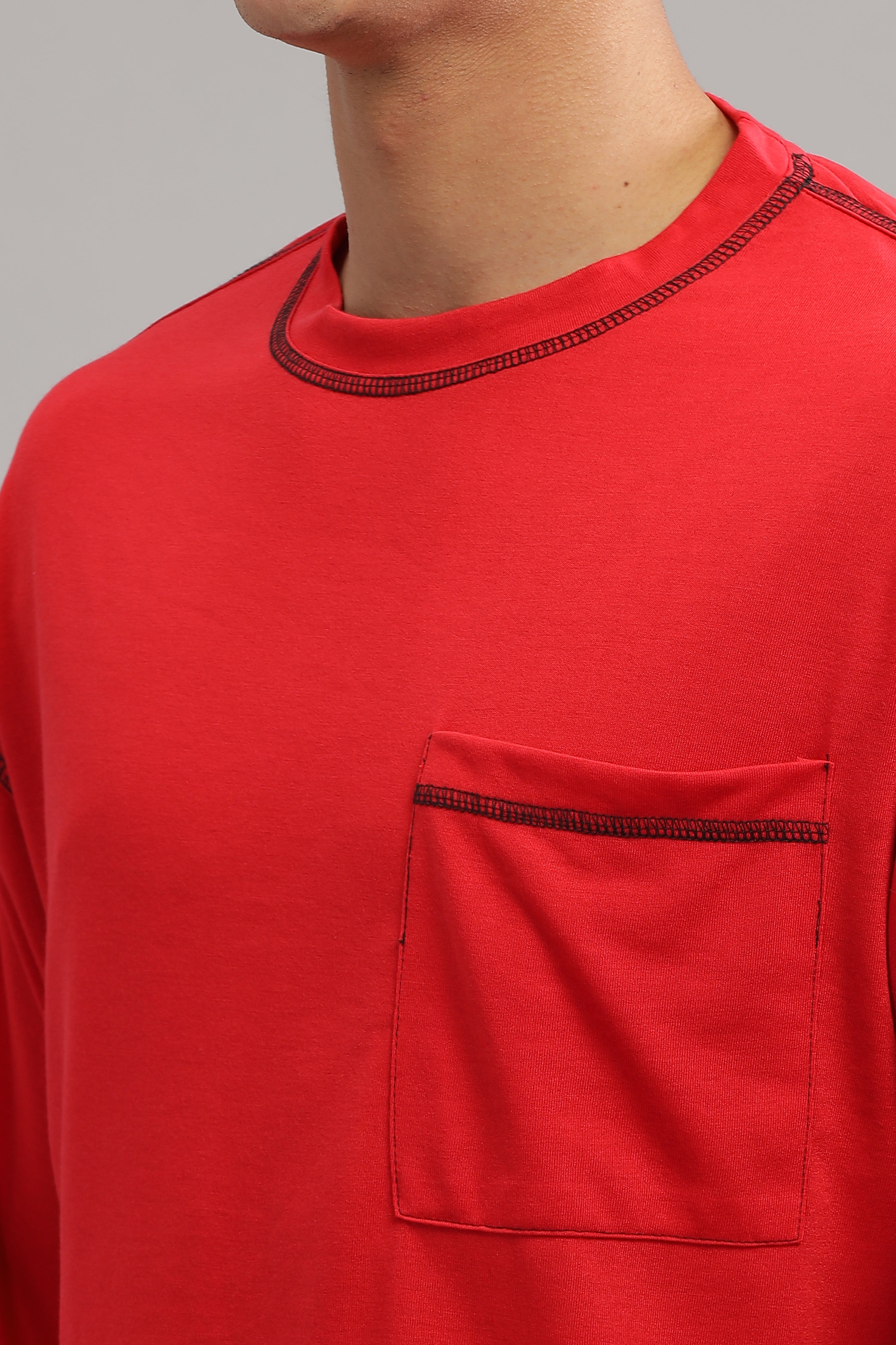 Red Oversized Flap Pocket T-Shirt