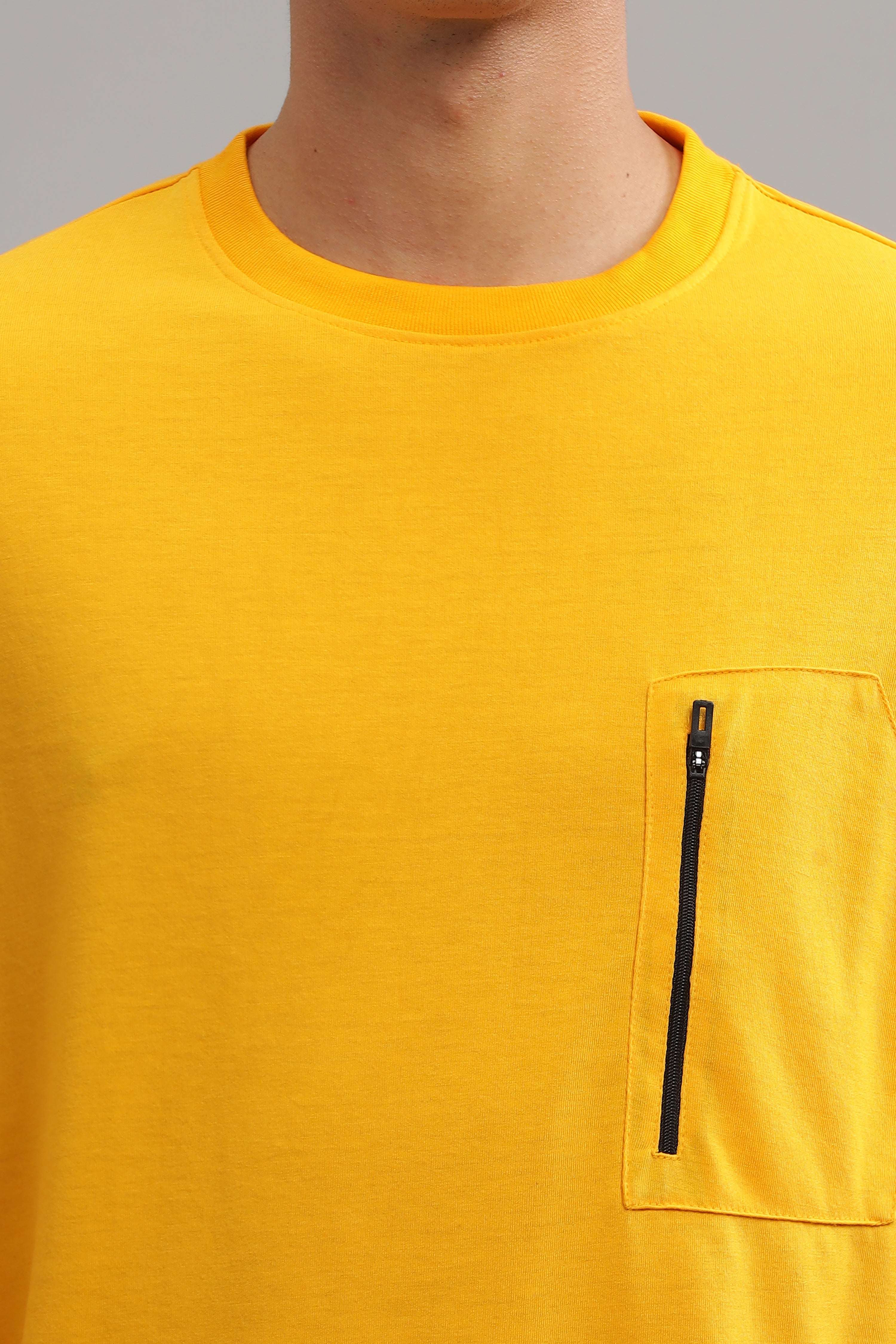 Mustard Oversized Solid Zipper Pocket T-Shirt