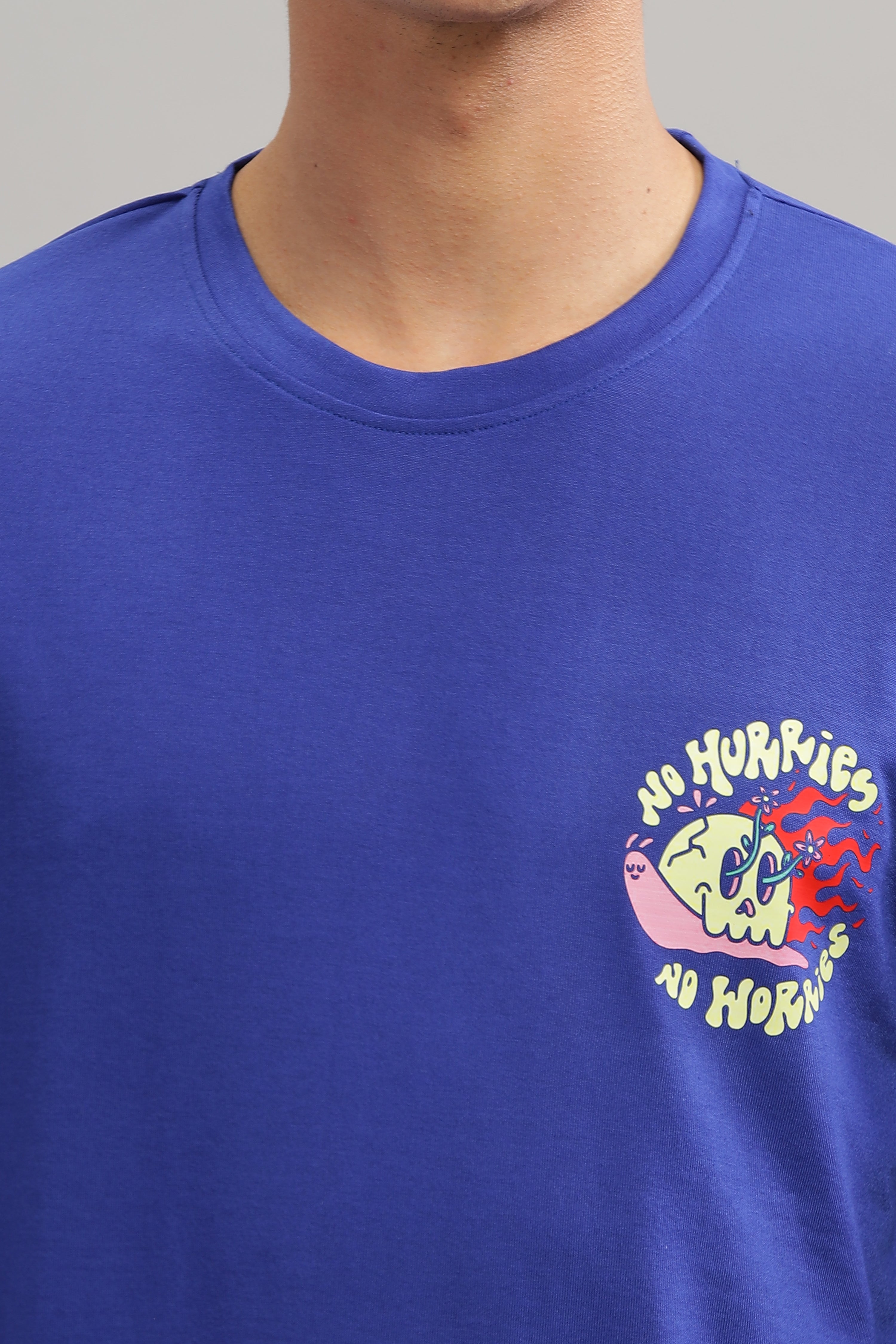 Blue Oversized "No Worries & No Hurries" T-Shirt