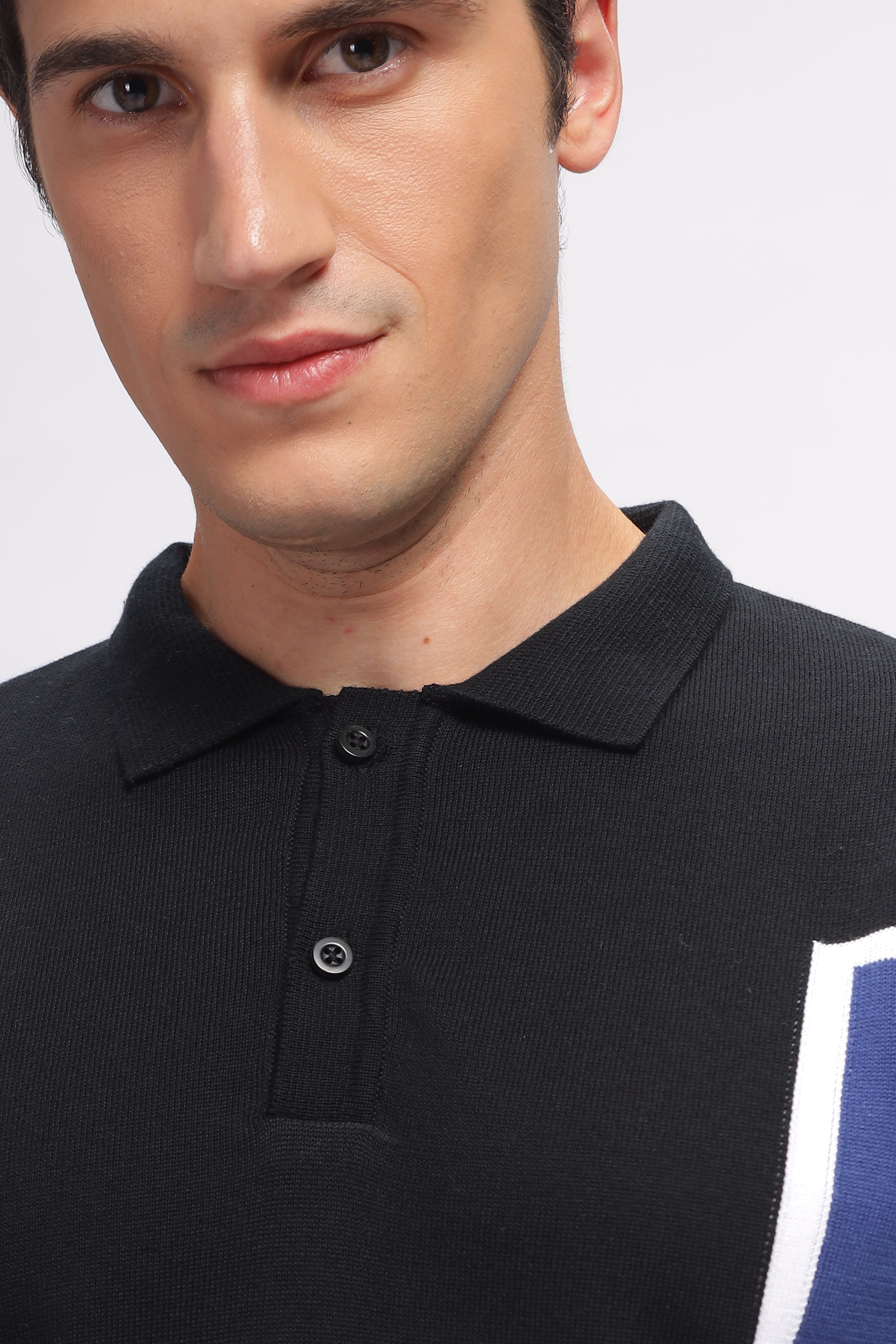 Blue Black Premium Cotton Flat Knit Polo T-Shirt