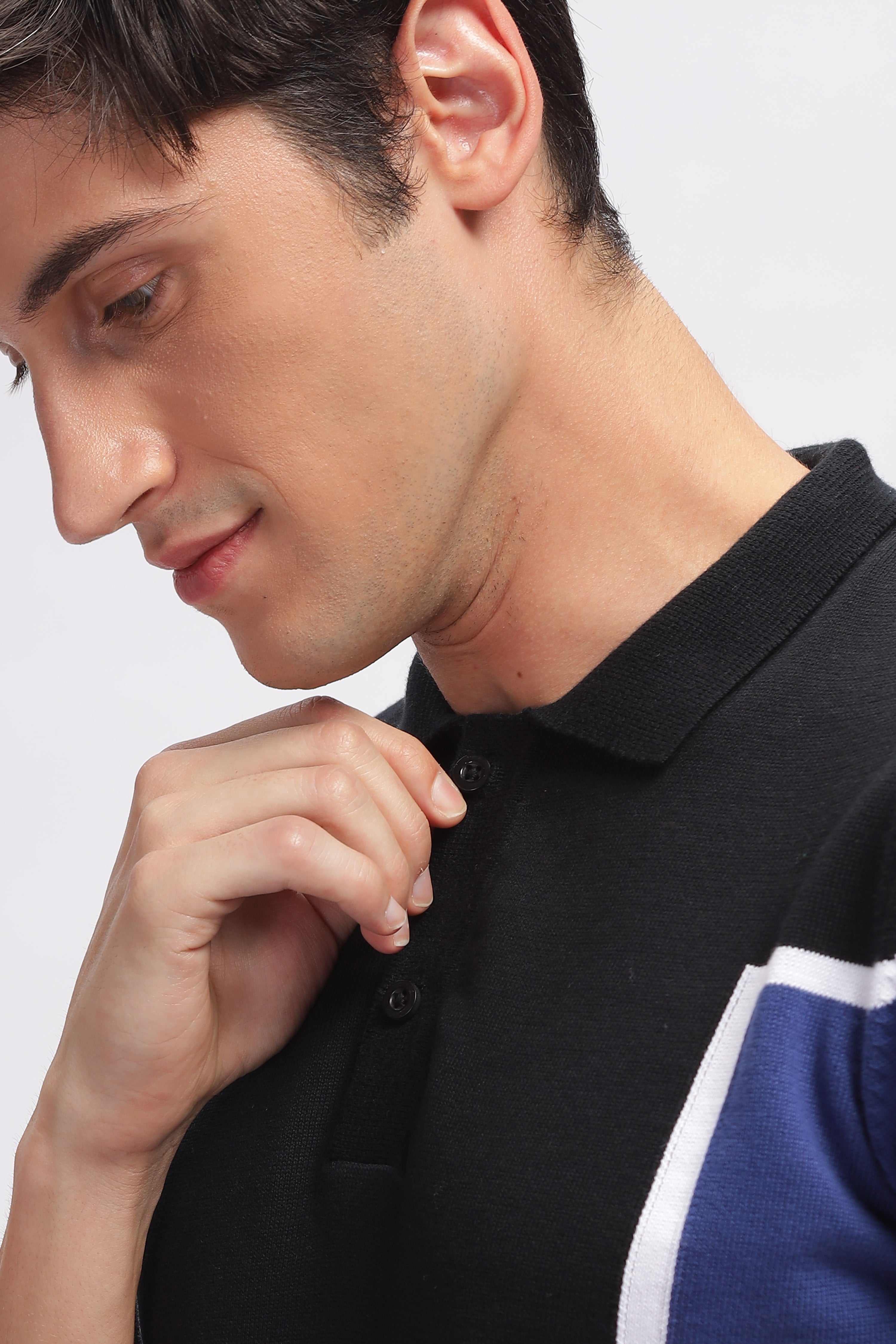 Blue Black Premium Cotton Flat Knit Polo T-Shirt