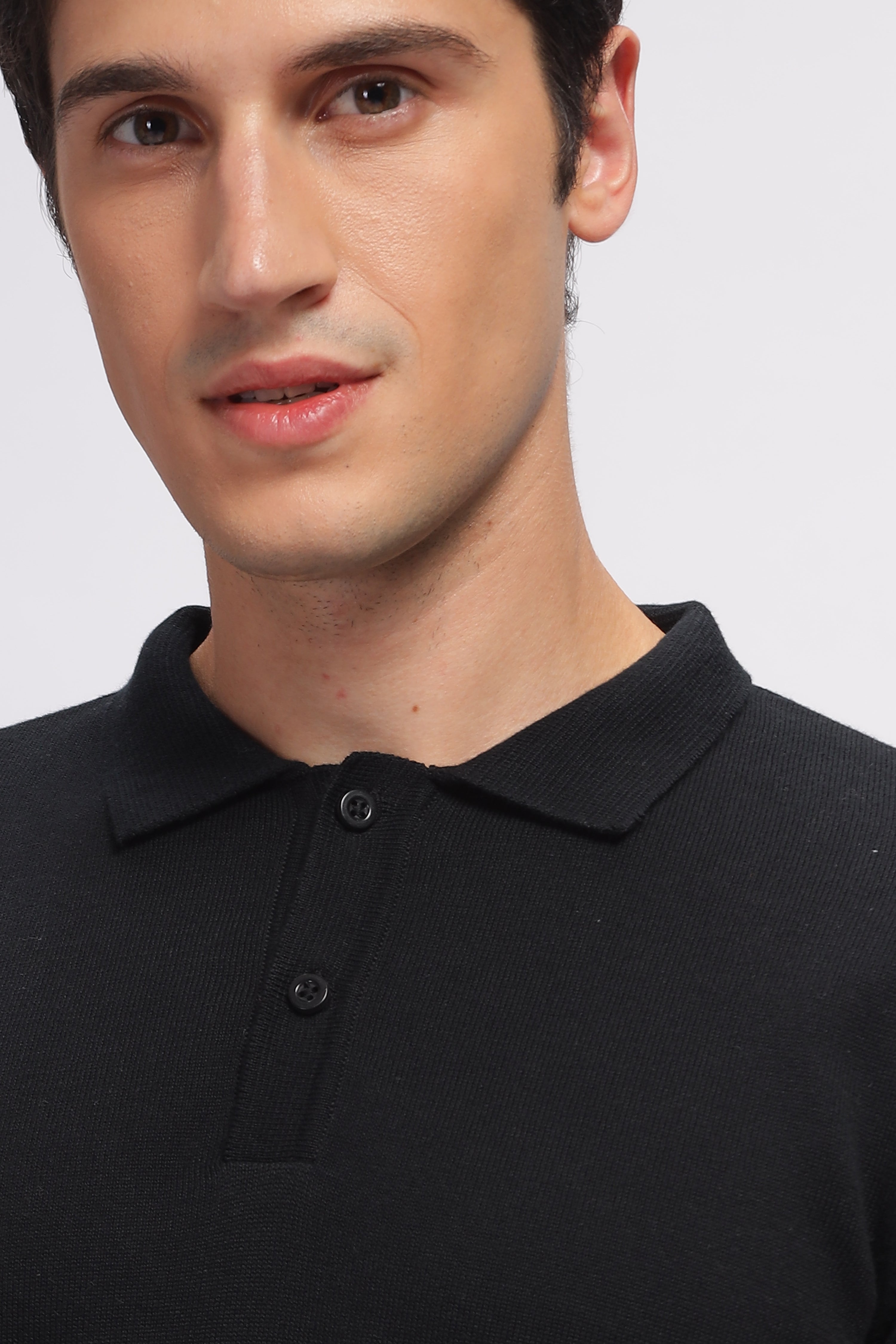 Black Premium Cotton Flat Knit Polo