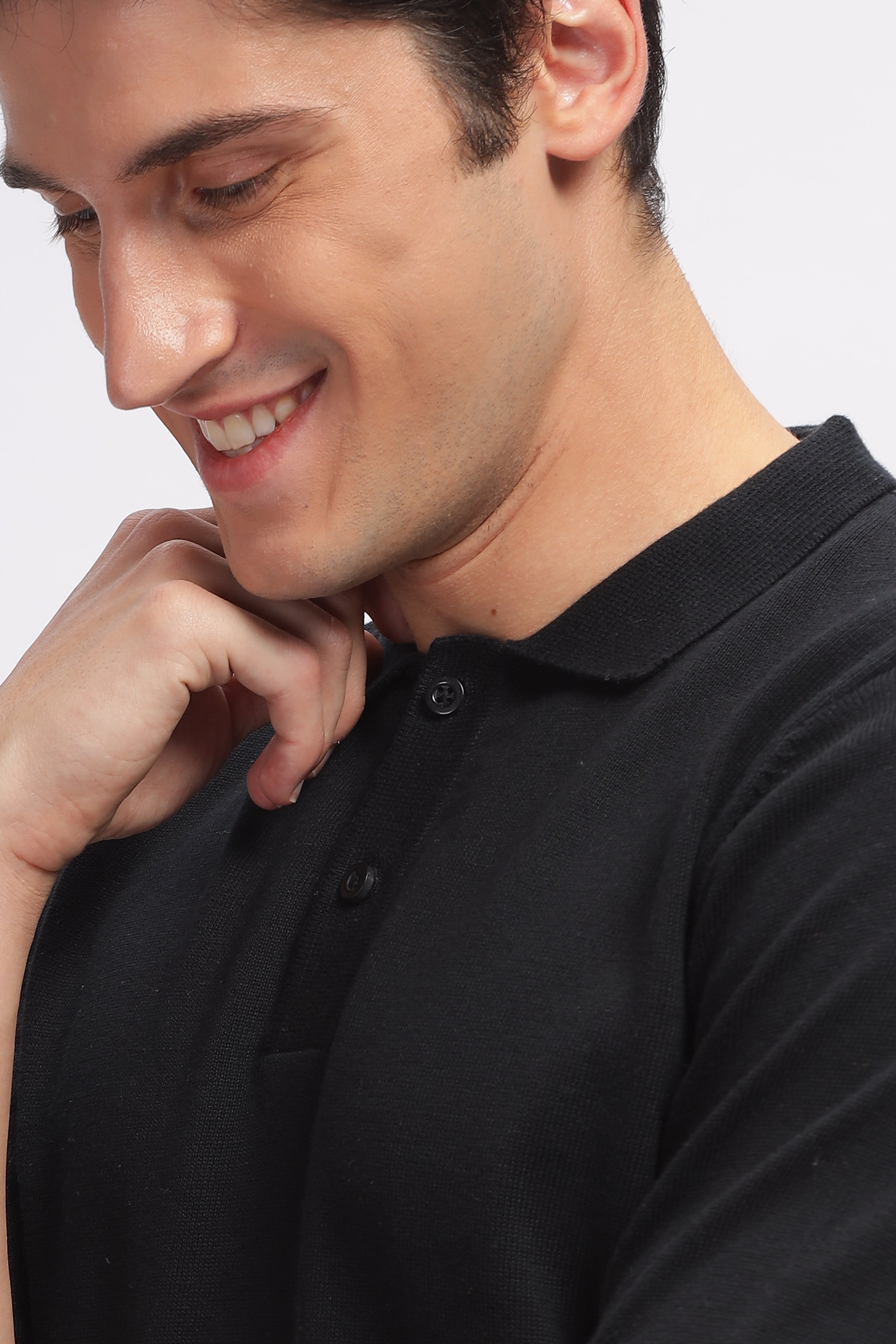 Black Premium Cotton Flat Knit Polo