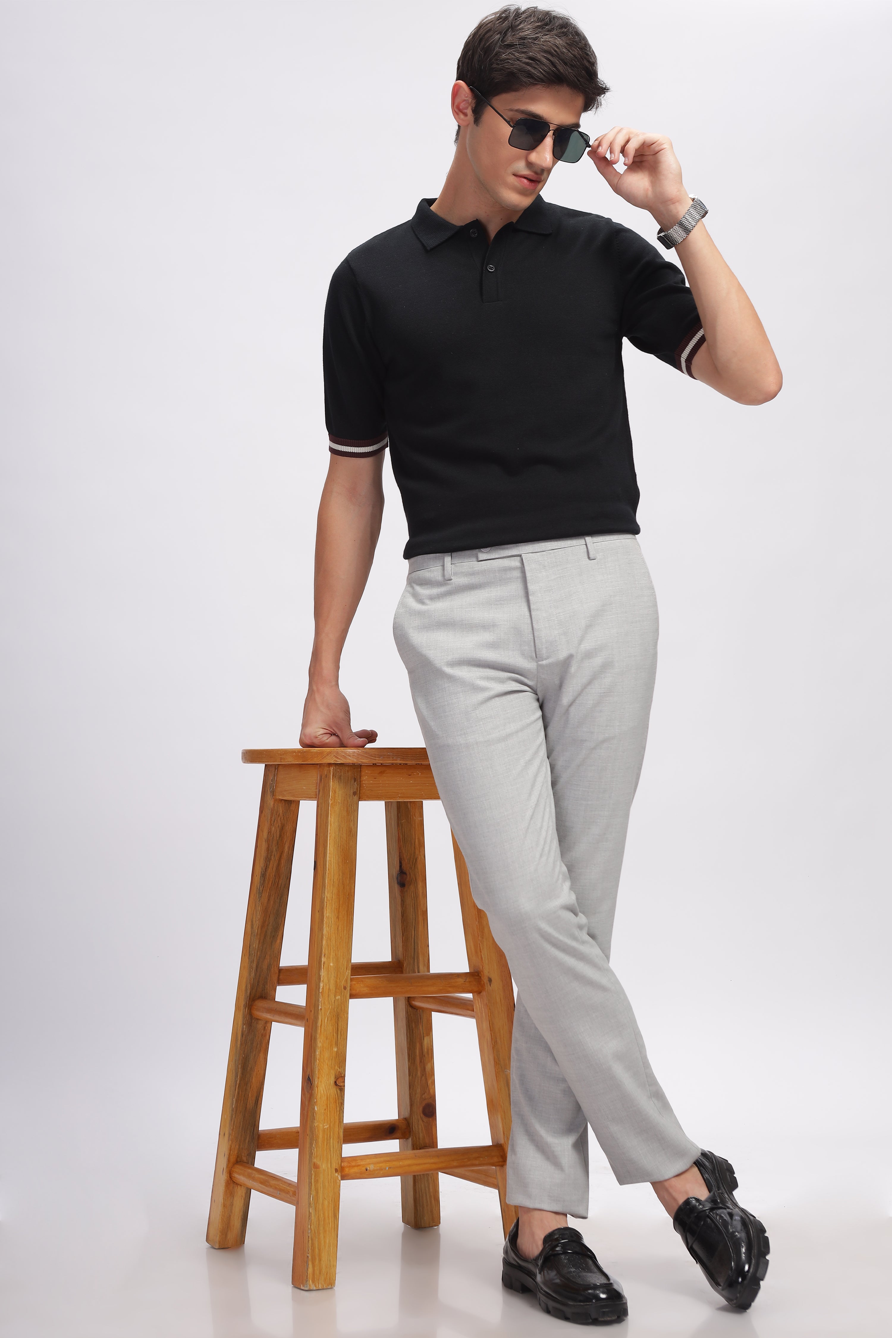 Black Premium Cotton Flat Knit Polo