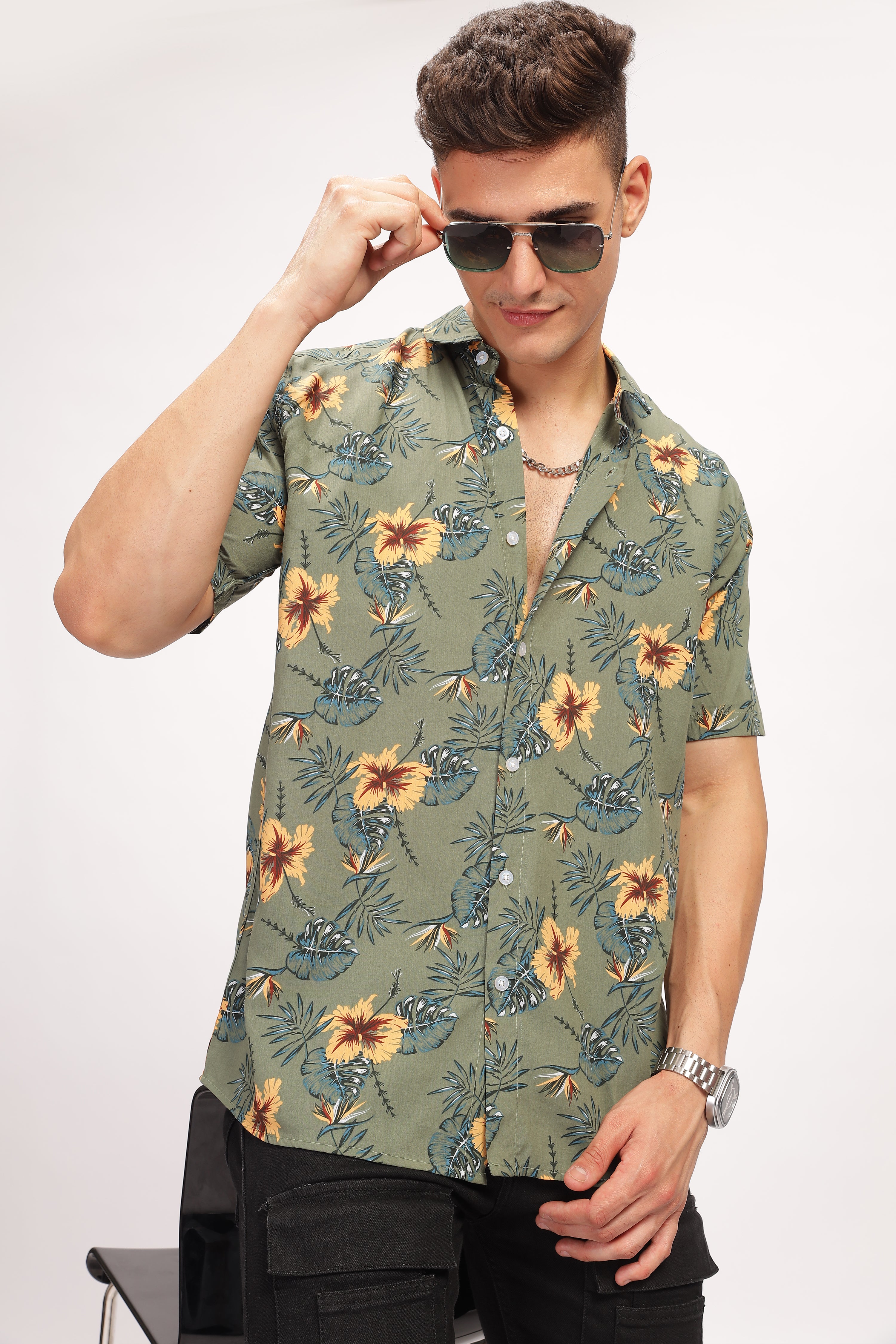 Verdant Green Floral Rayon Shirt