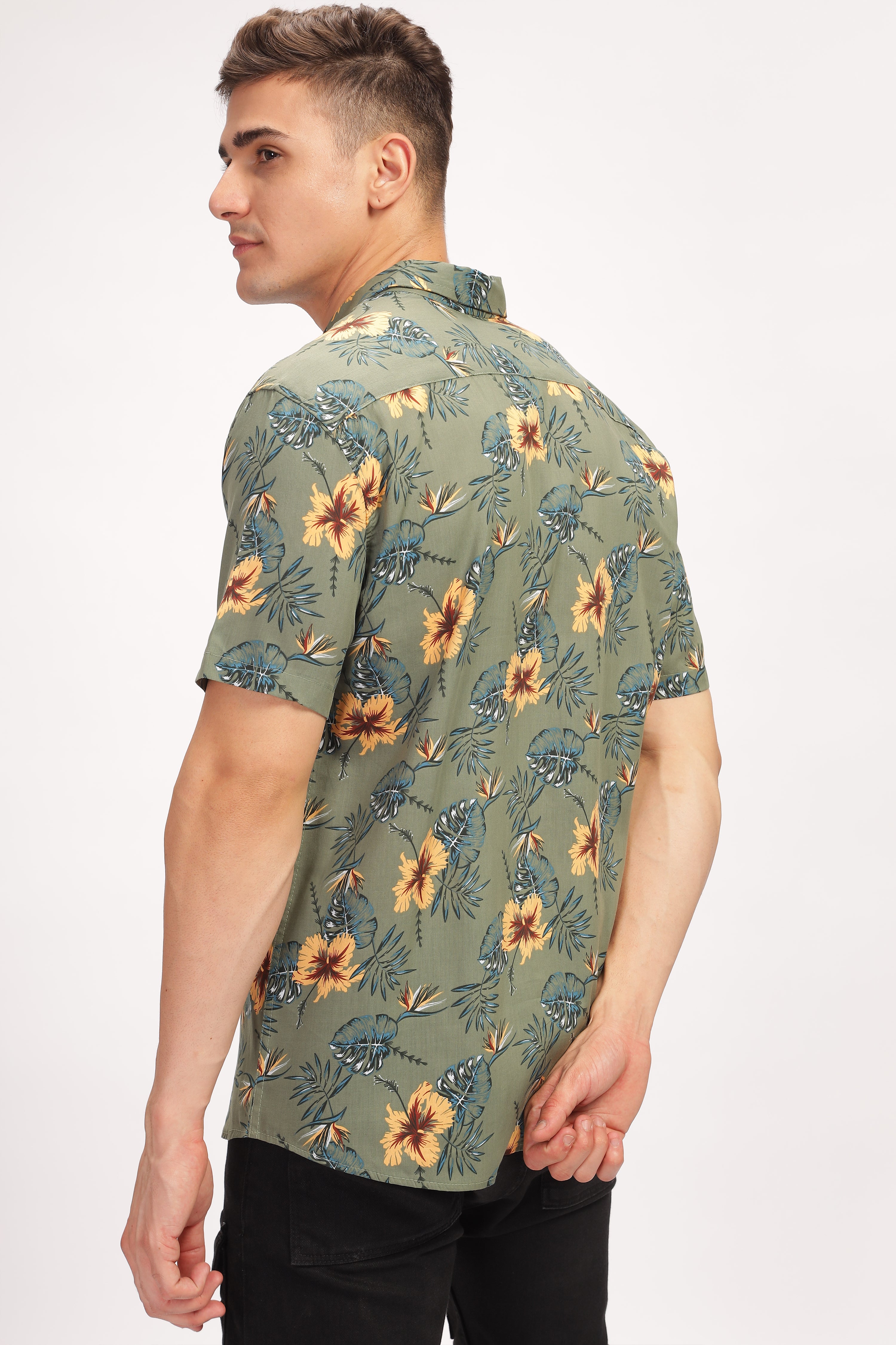 Verdant Green Floral Rayon Shirt