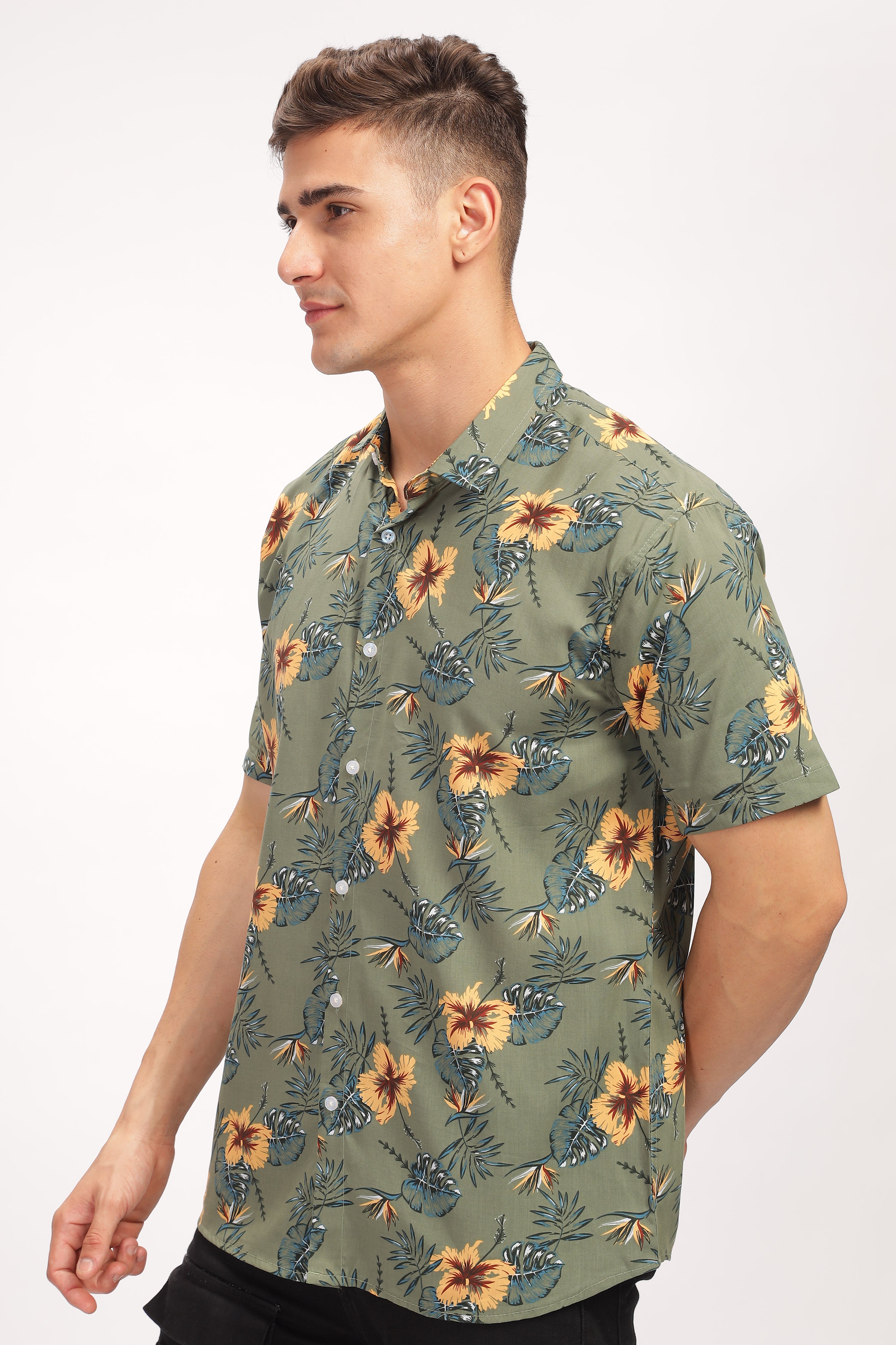 Verdant Green Floral Rayon Shirt