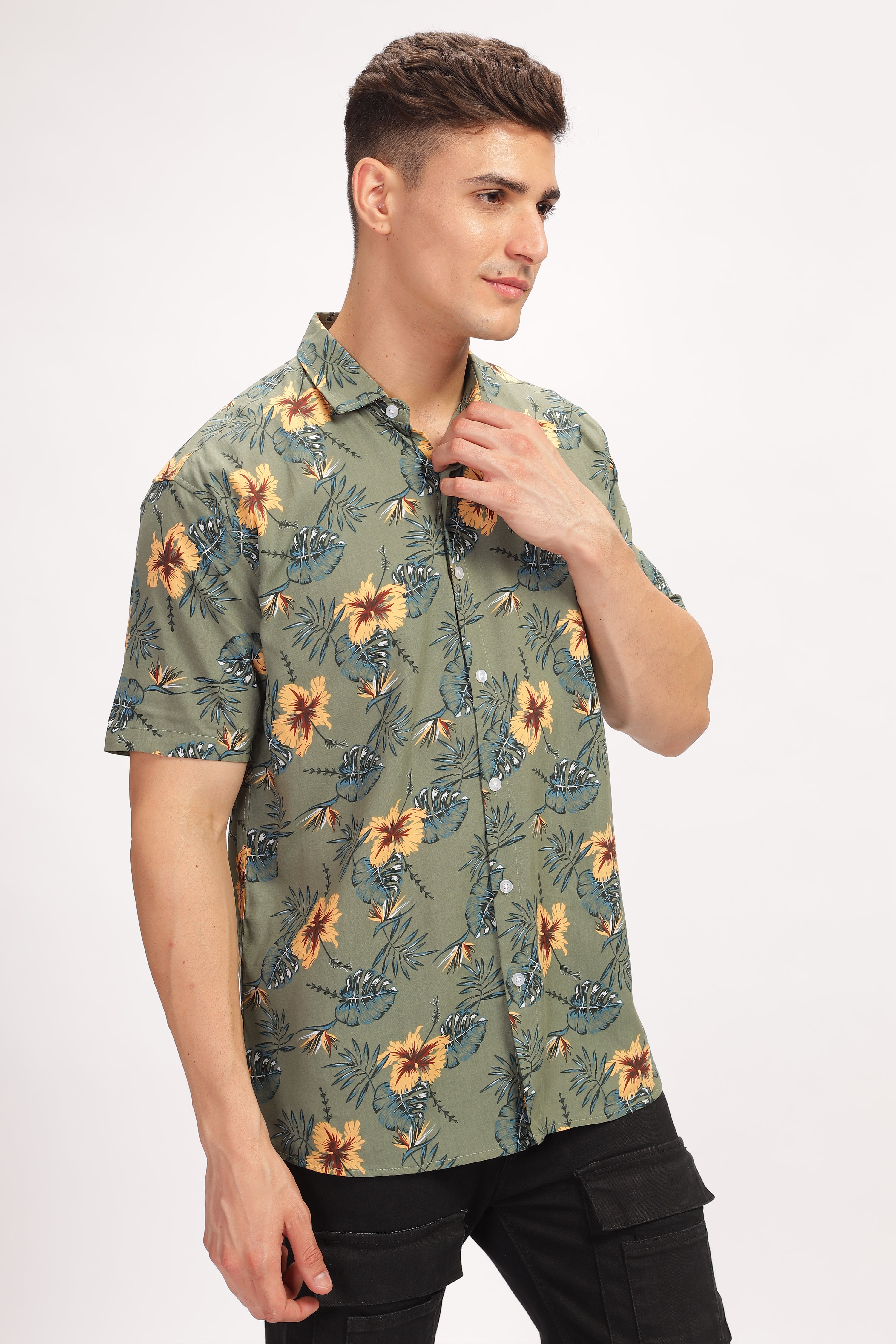 Verdant Green Floral Rayon Shirt