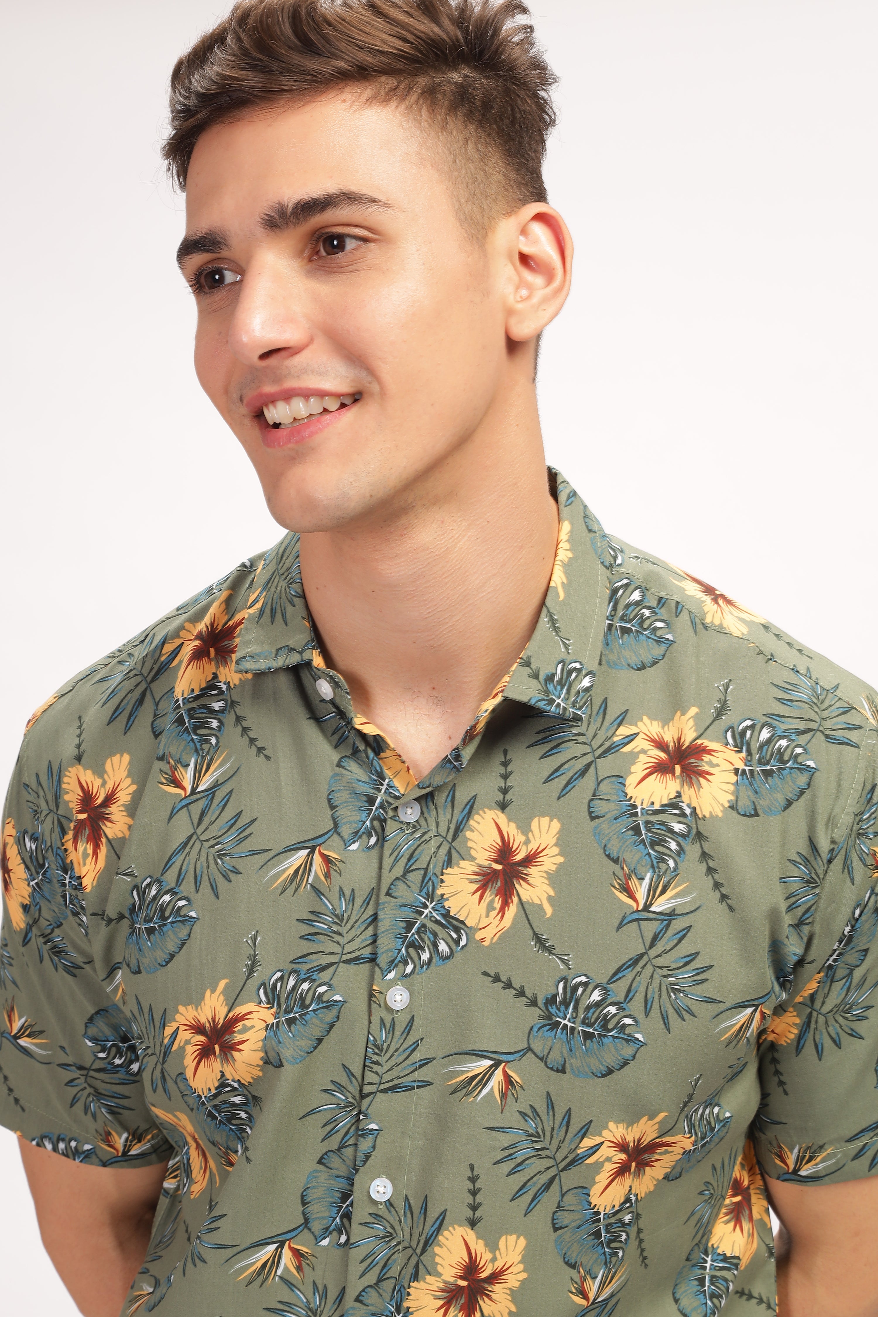 Verdant Green Floral Rayon Shirt