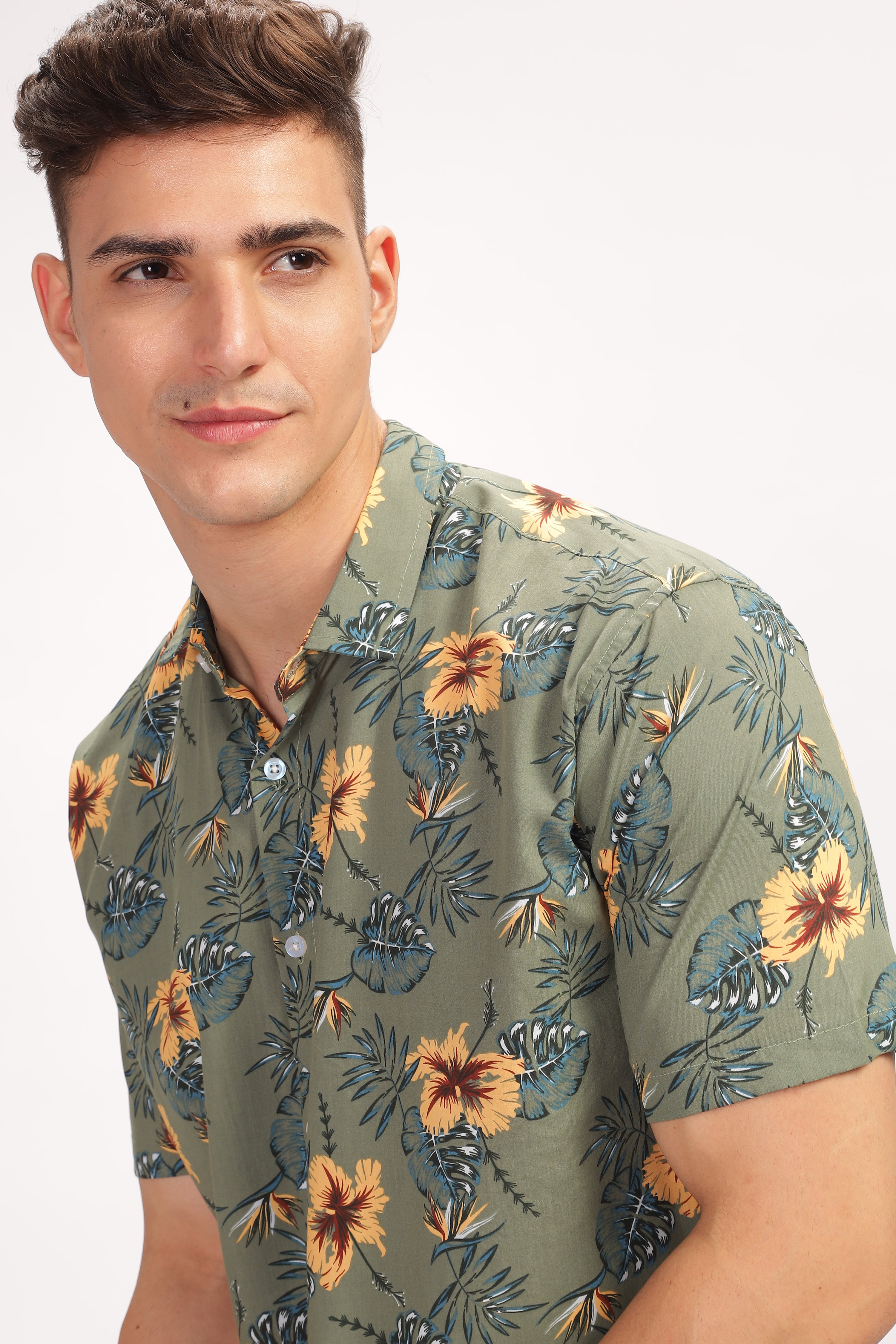 Verdant Green Floral Rayon Shirt