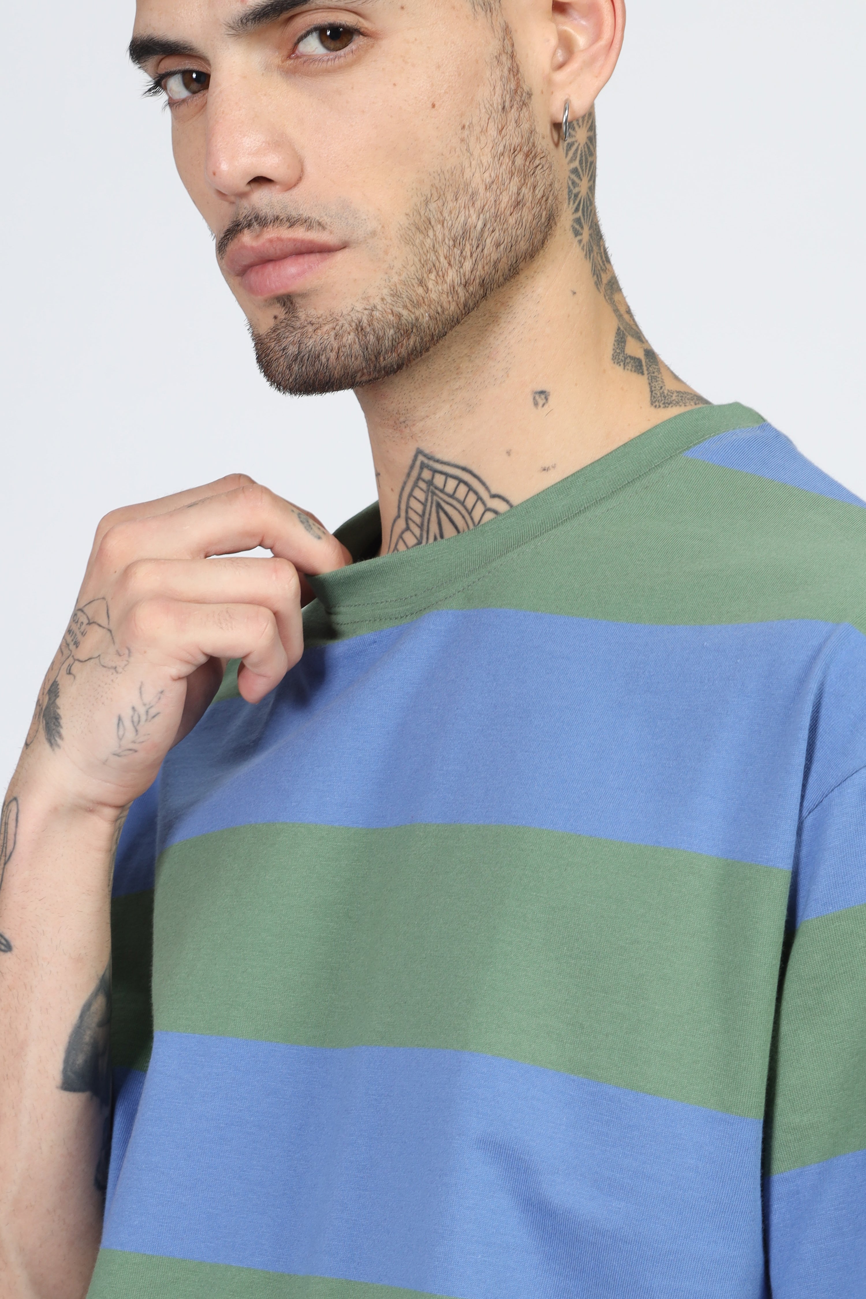 Green Blue Oversized Color Block T-Shirt