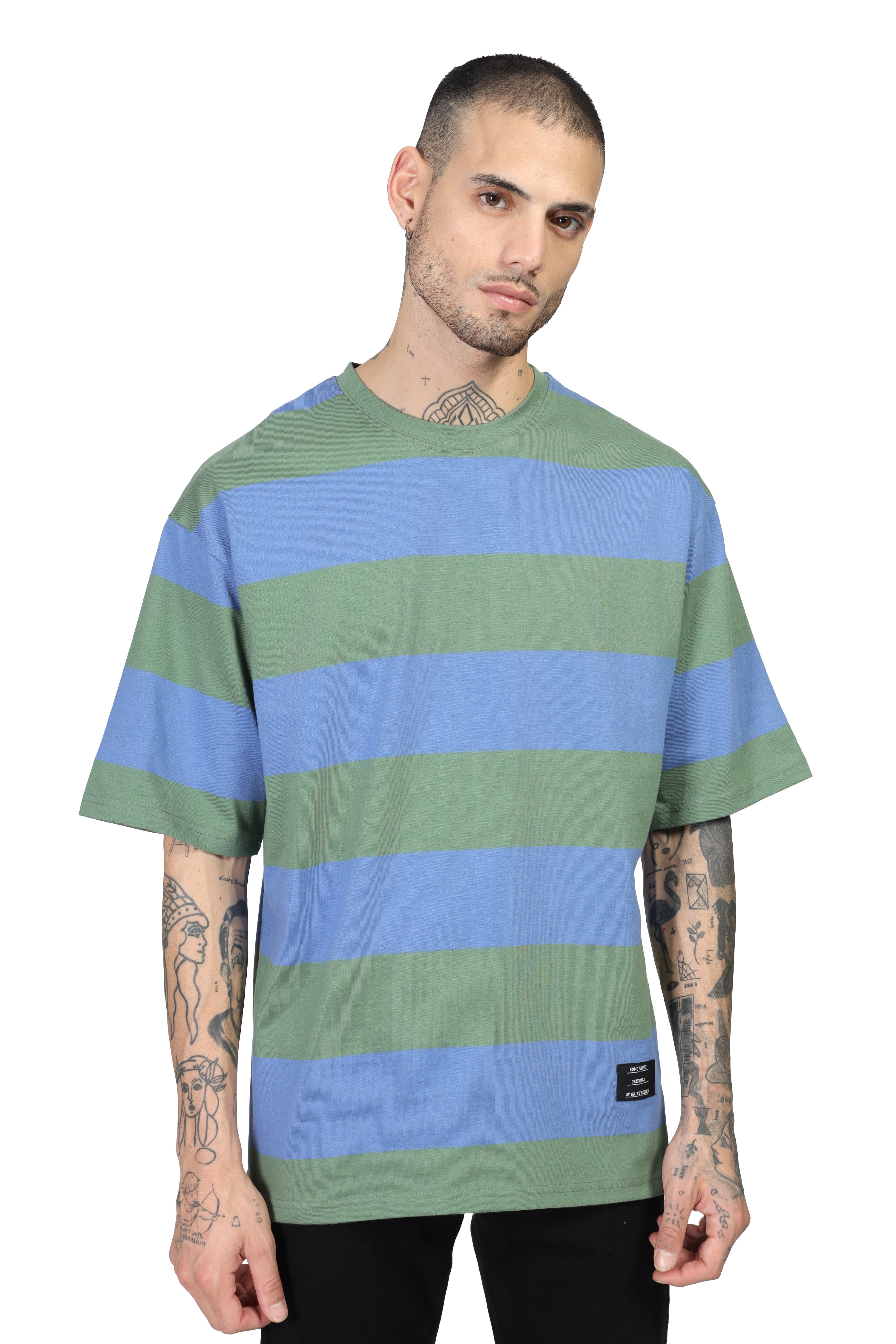 Green Blue Oversized Color Block T-Shirt