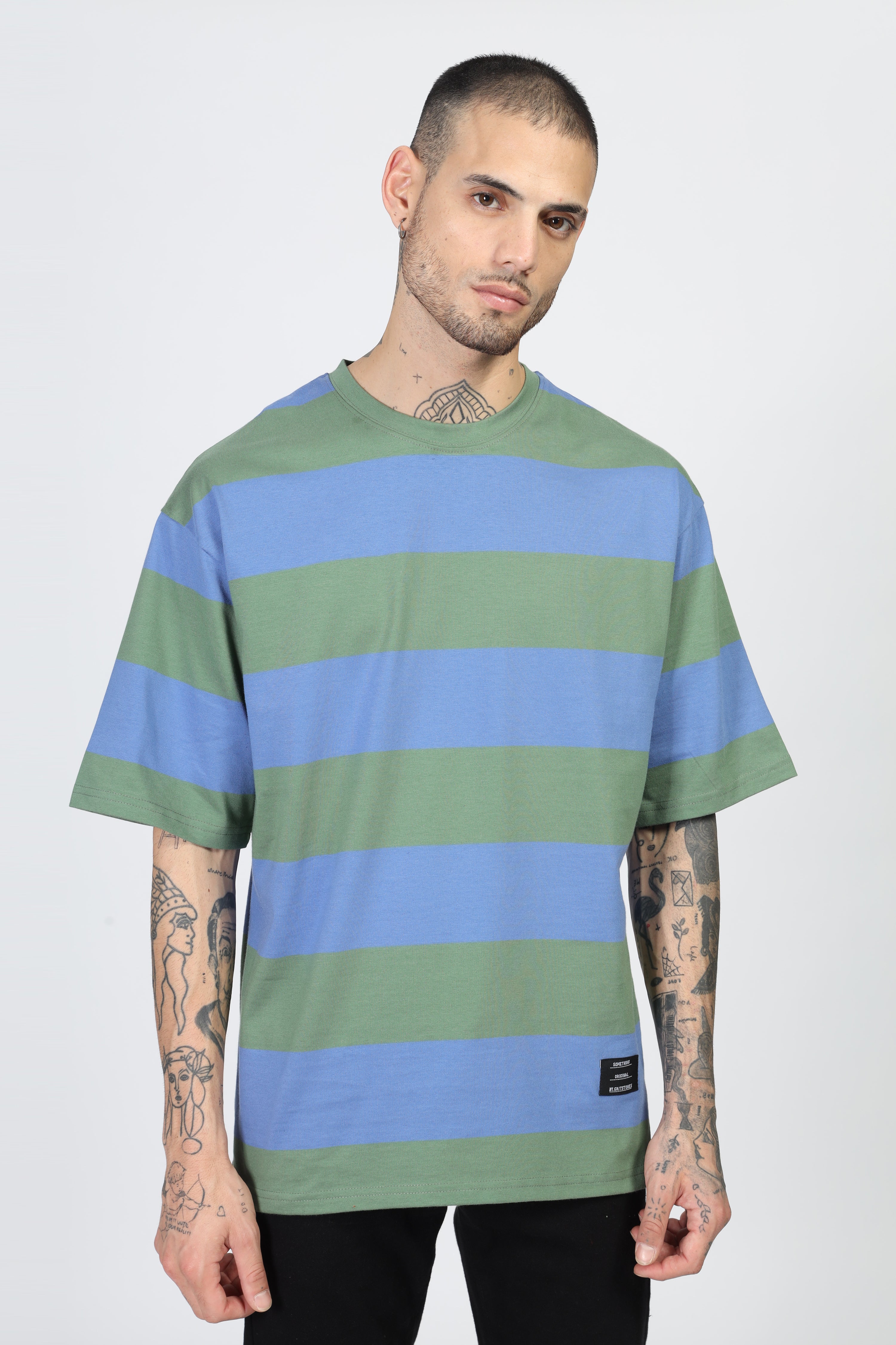 Green Blue Oversized Color Block T-Shirt