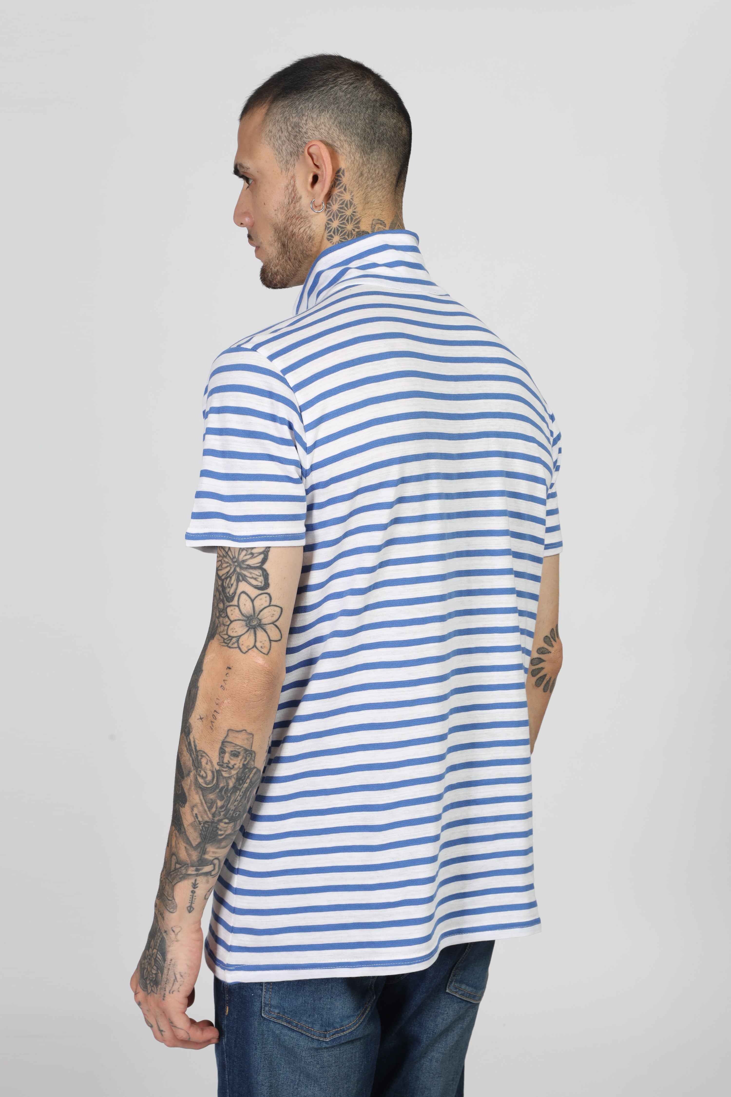 Blue Striper Zipper T-Shirt