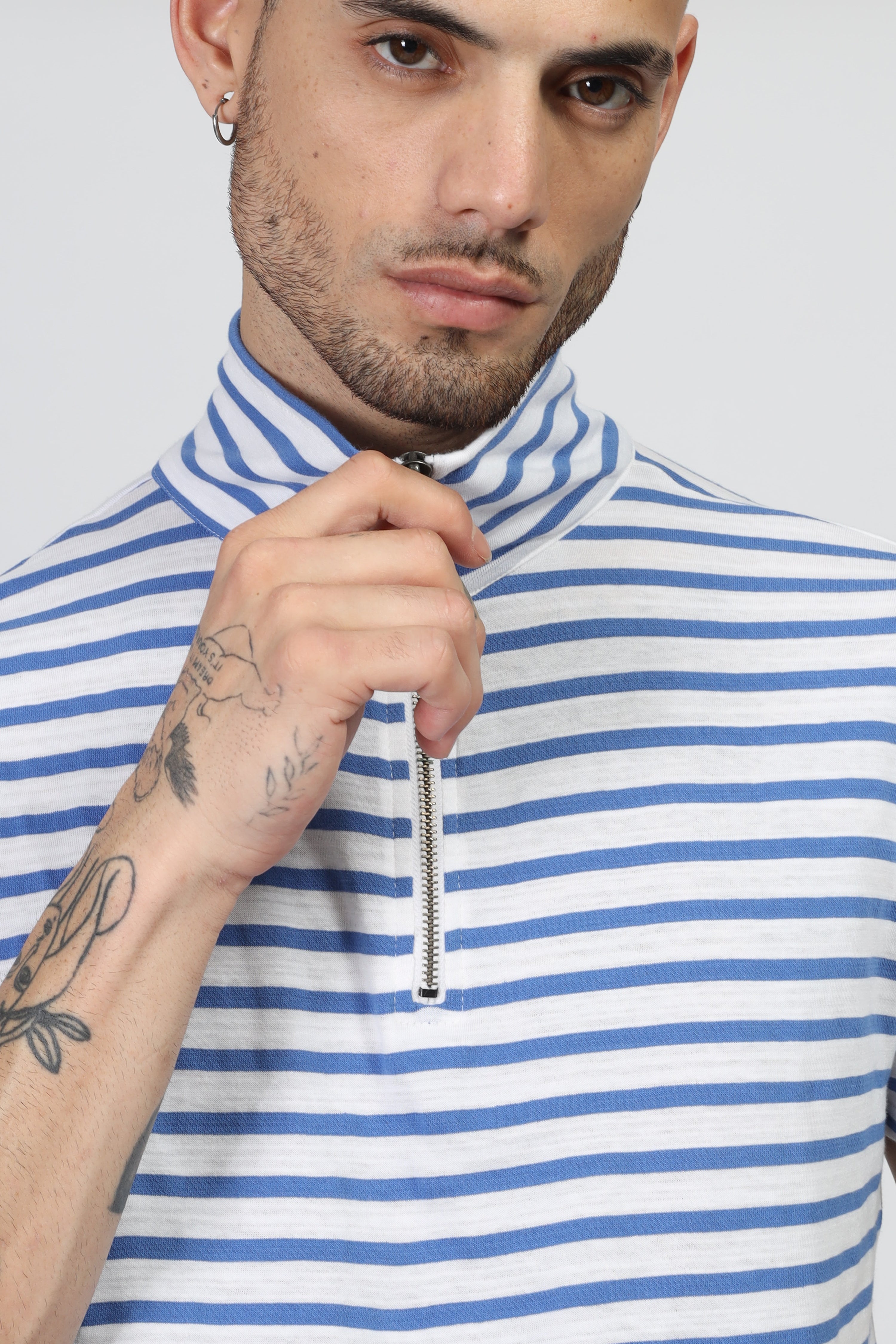 Blue Striper Zipper T-Shirt