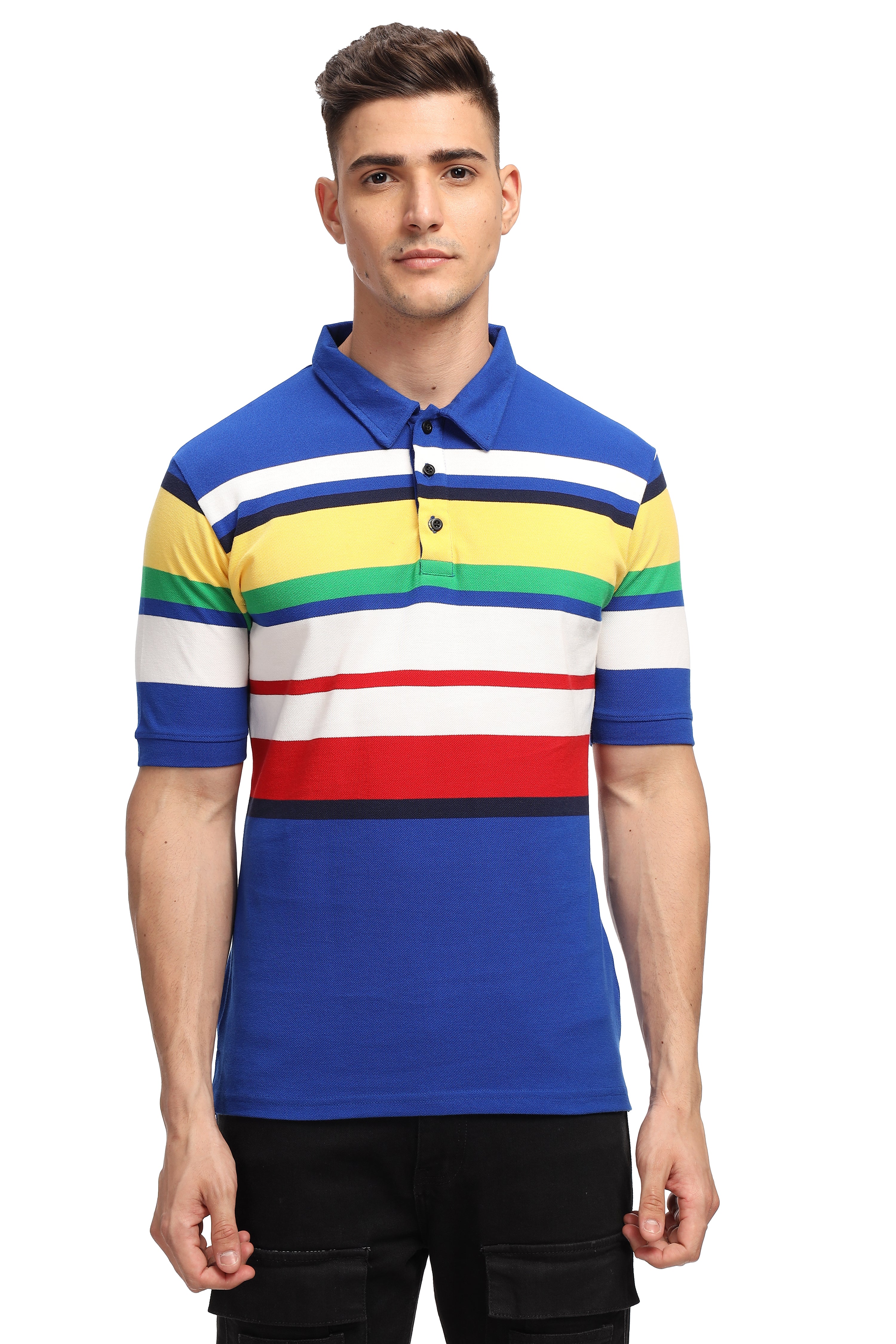 Blue Color Block Polo T-Shirt