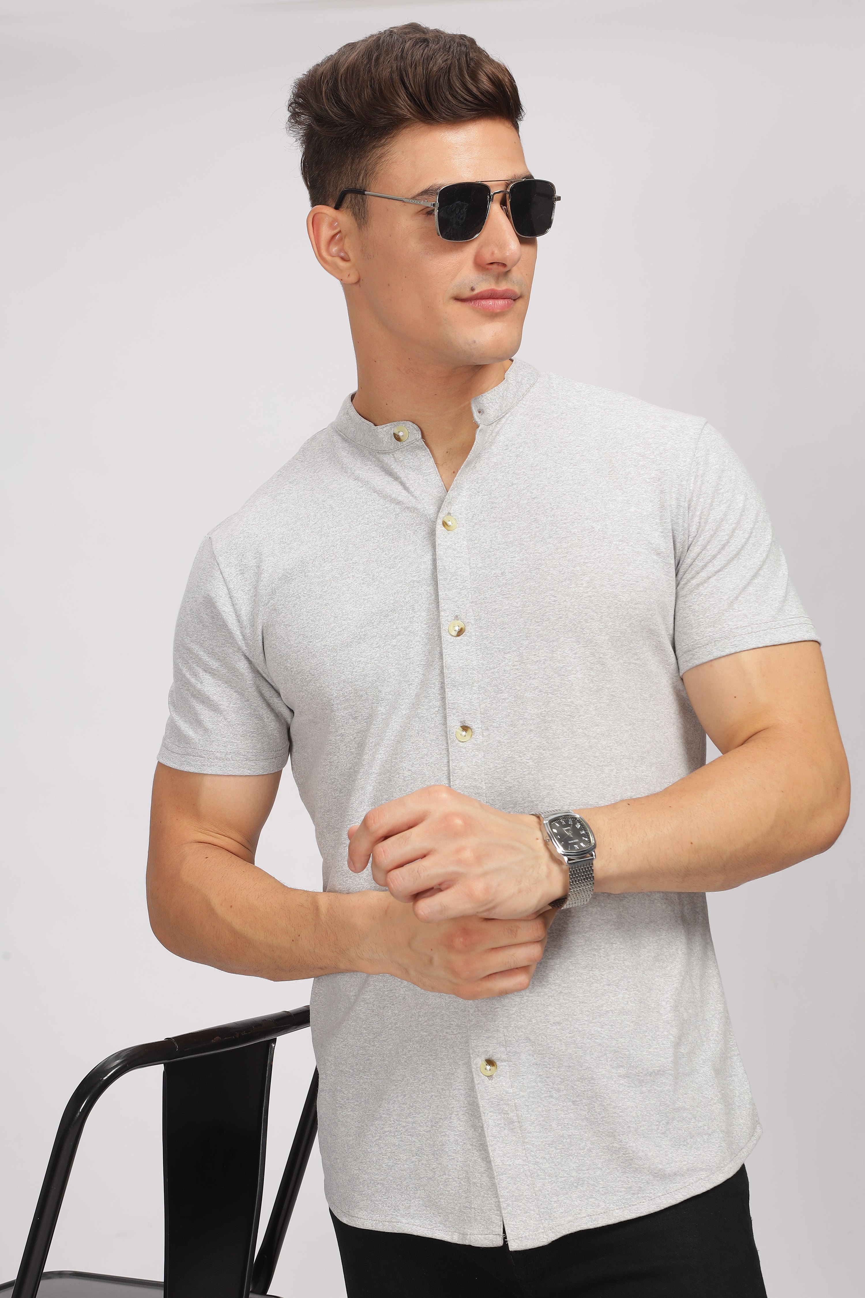 Grey Melange Knitted Shirt