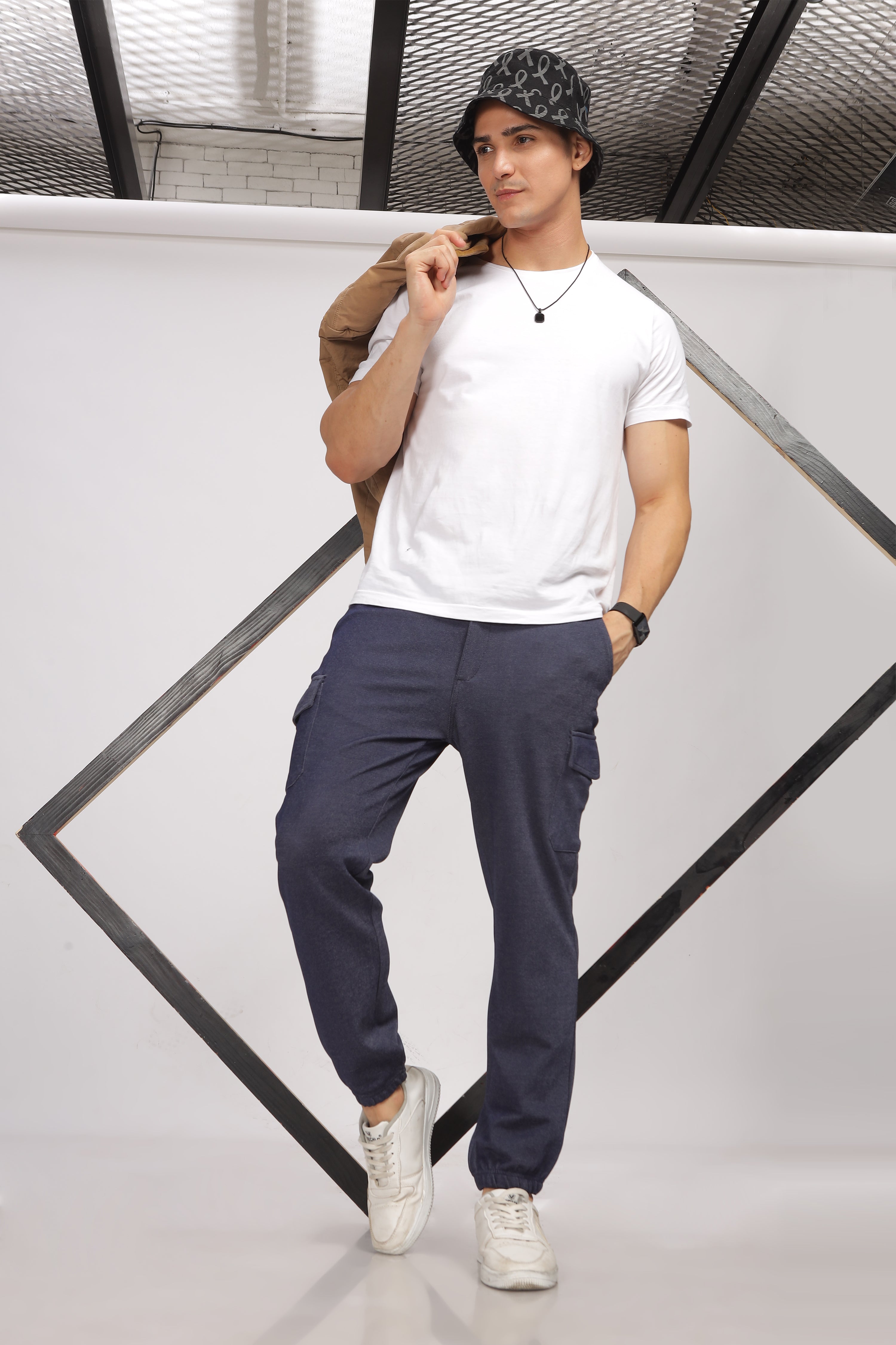 Navy Blue Cargo Style Track Pants