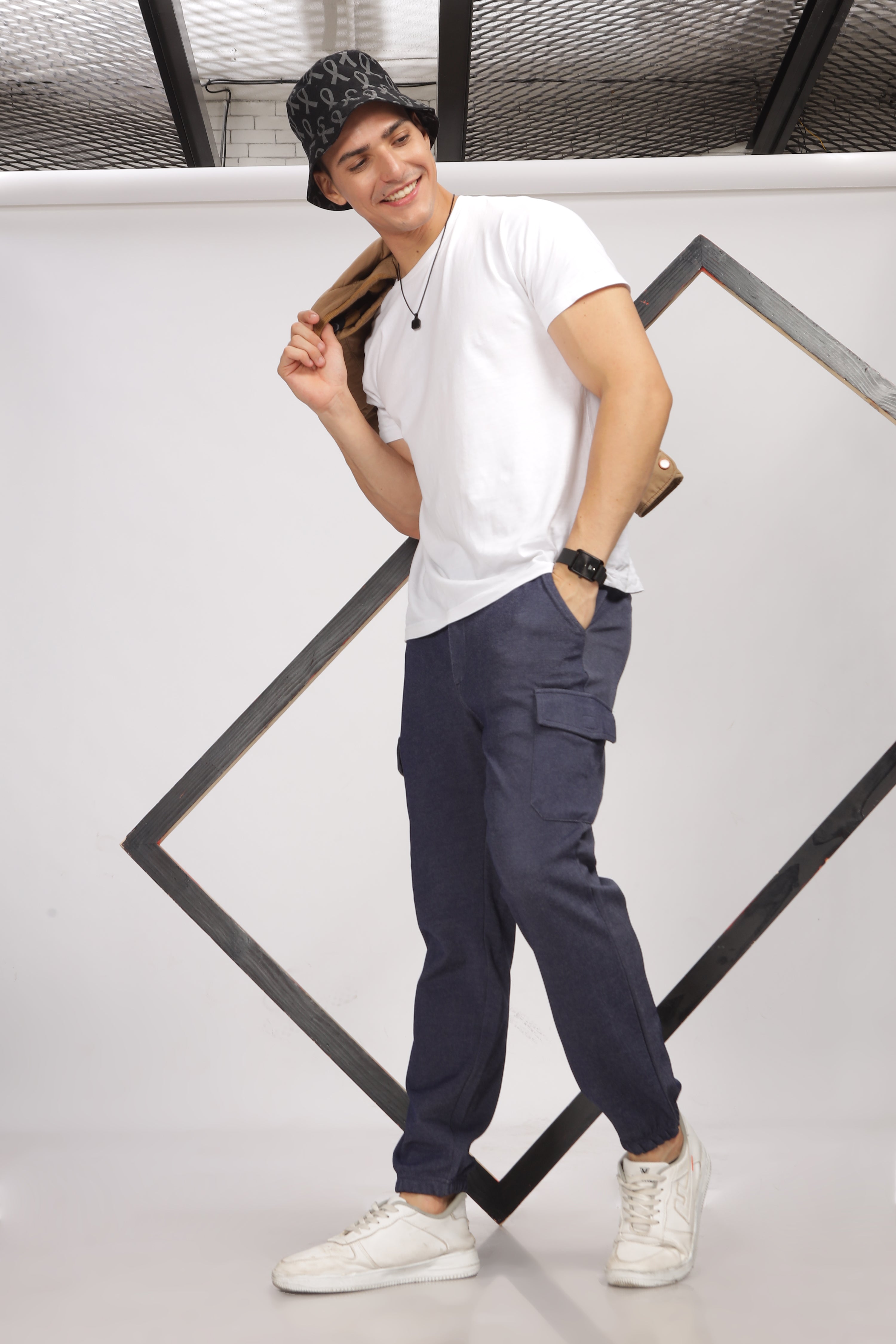 Navy Blue Cargo Style Track Pants