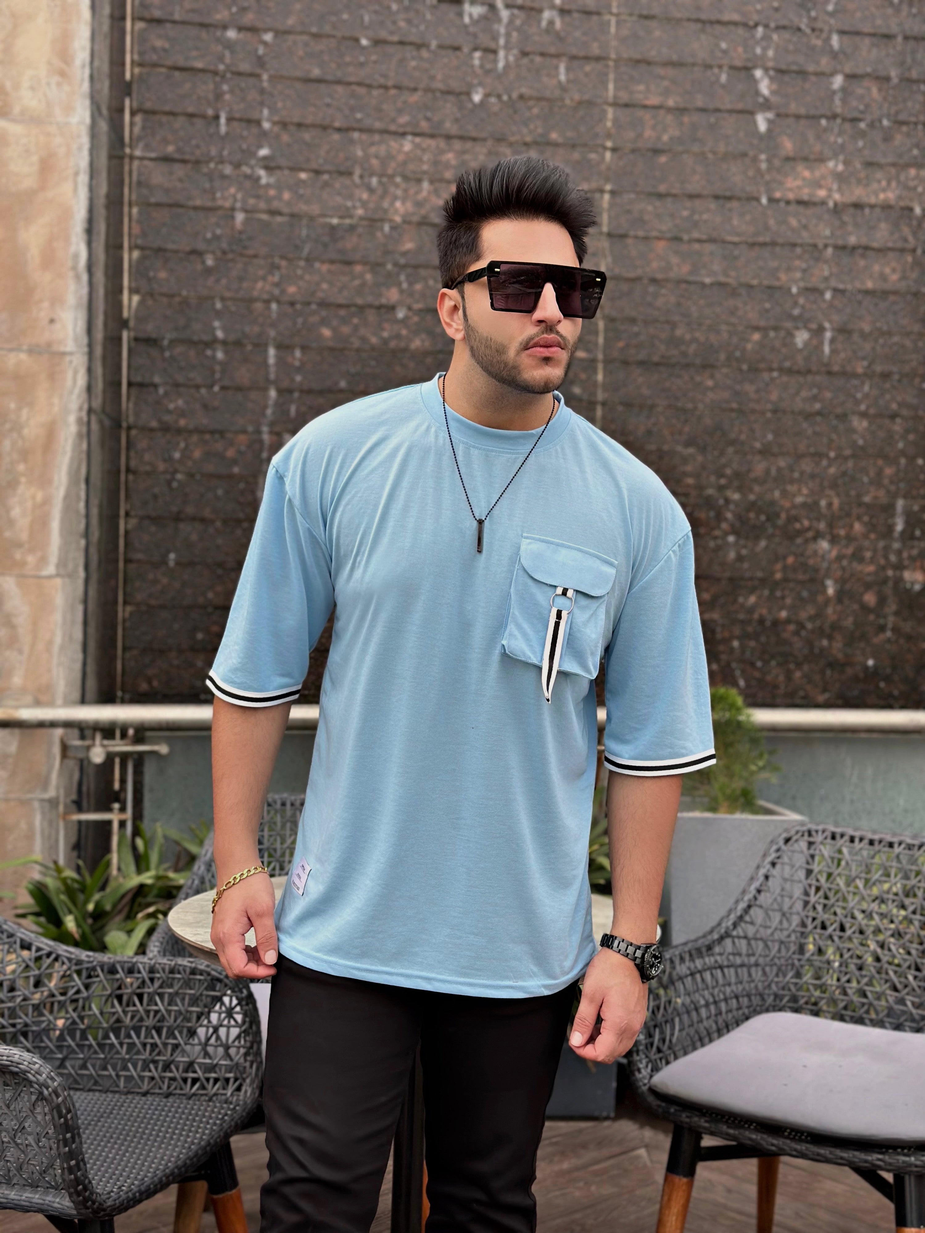 Sky Blue Oversized Pocket T-shirt