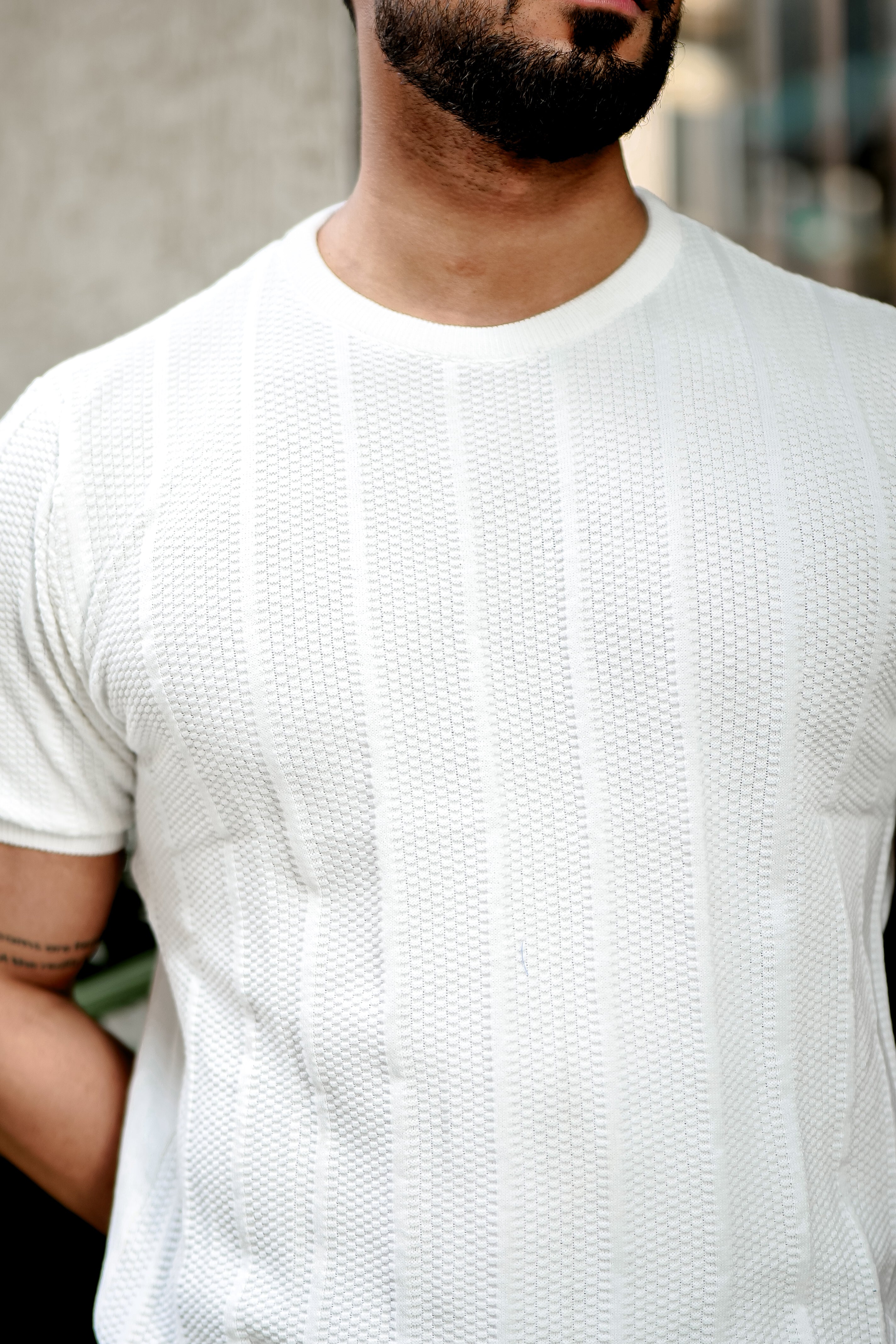 White Premium Flat knit Round Neck T-shirt