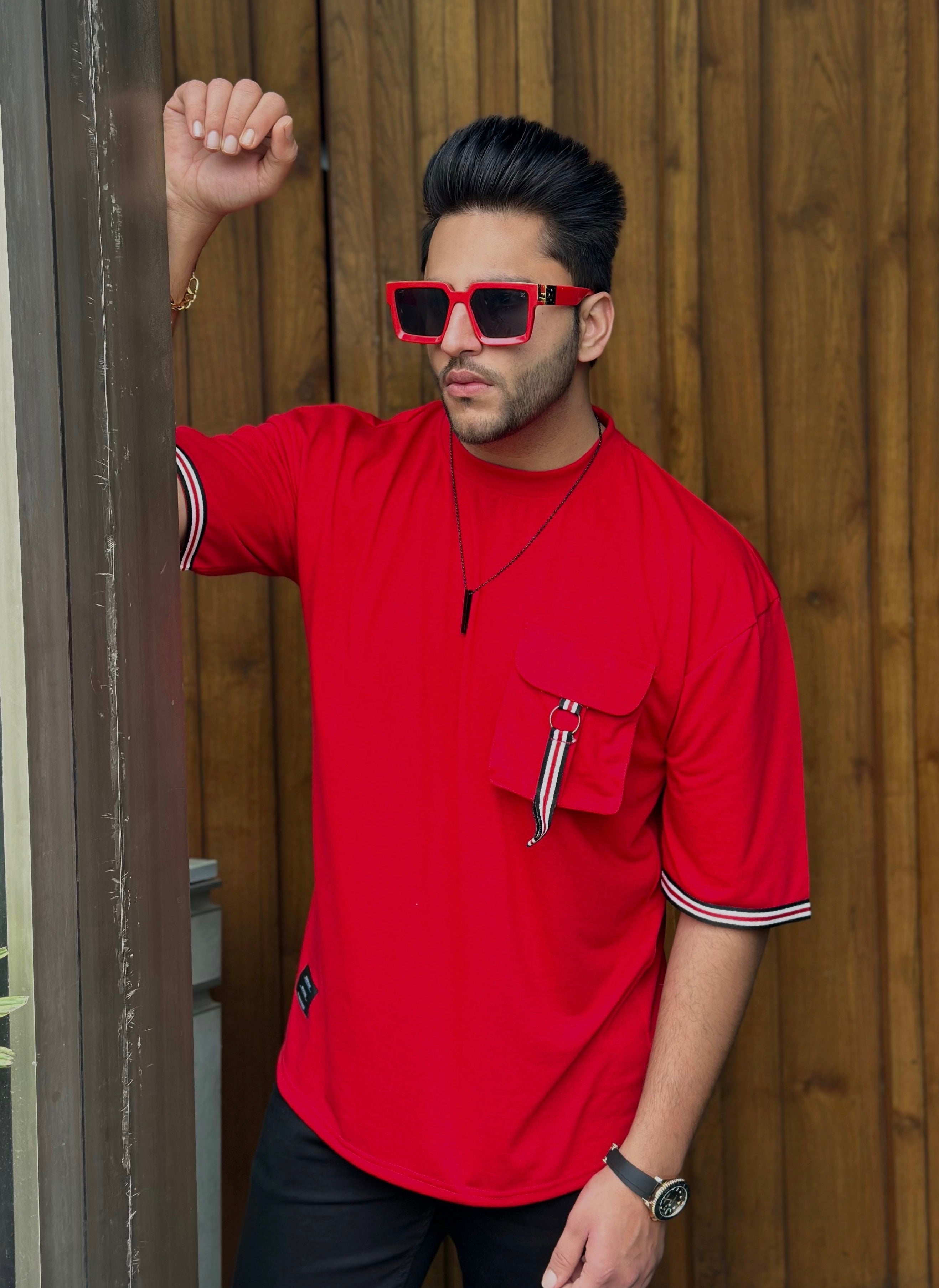 Red Oversized Pocket T-Shirt