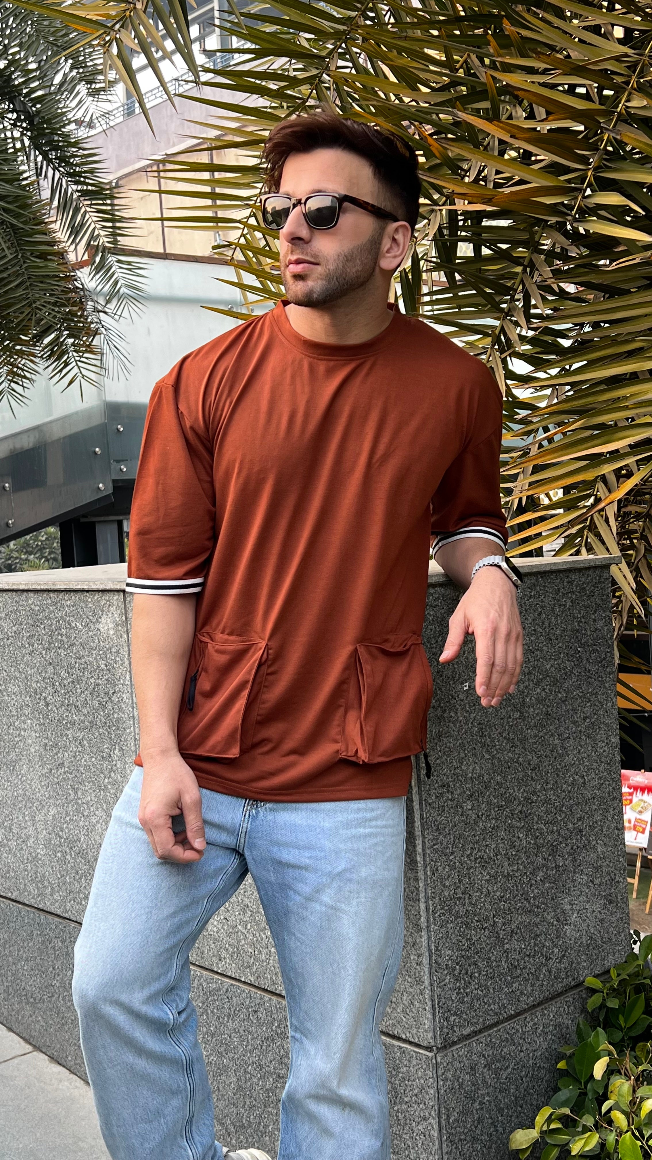 Brown Oversized Pocket T-Shirt