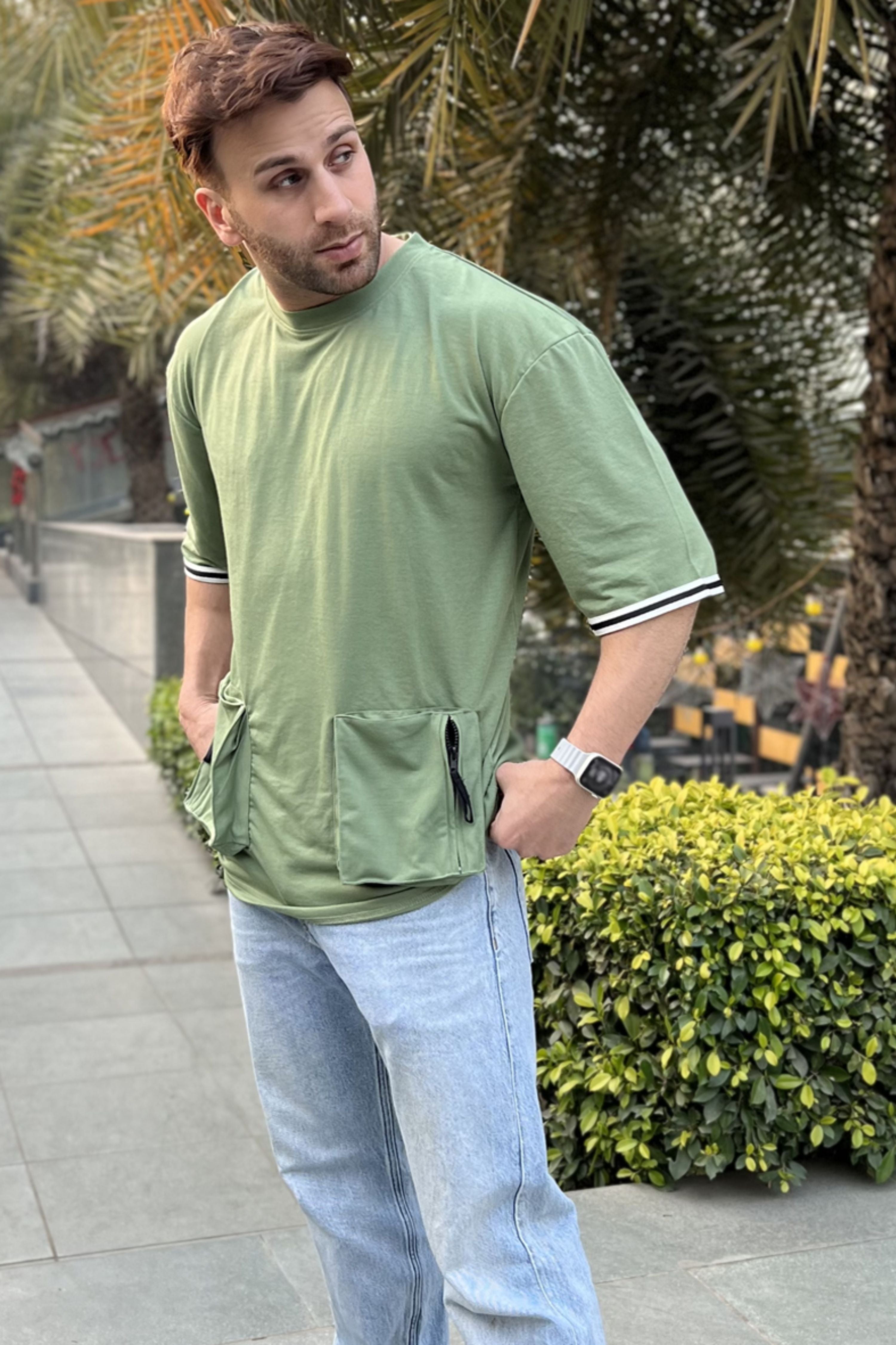 Moss Green Oversized Pocket T-Shirt