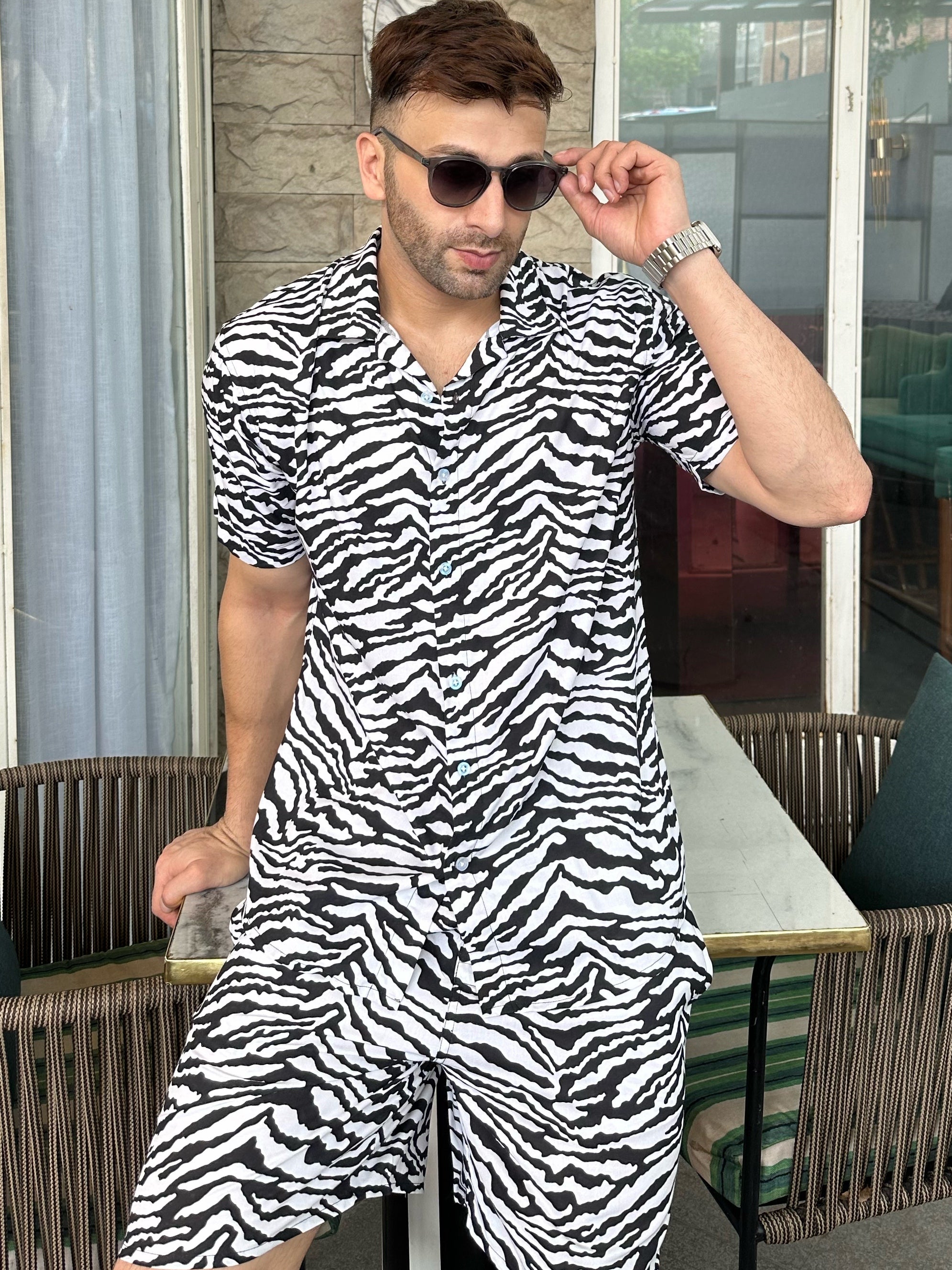 White Tiger Print Rayon Co-Ord