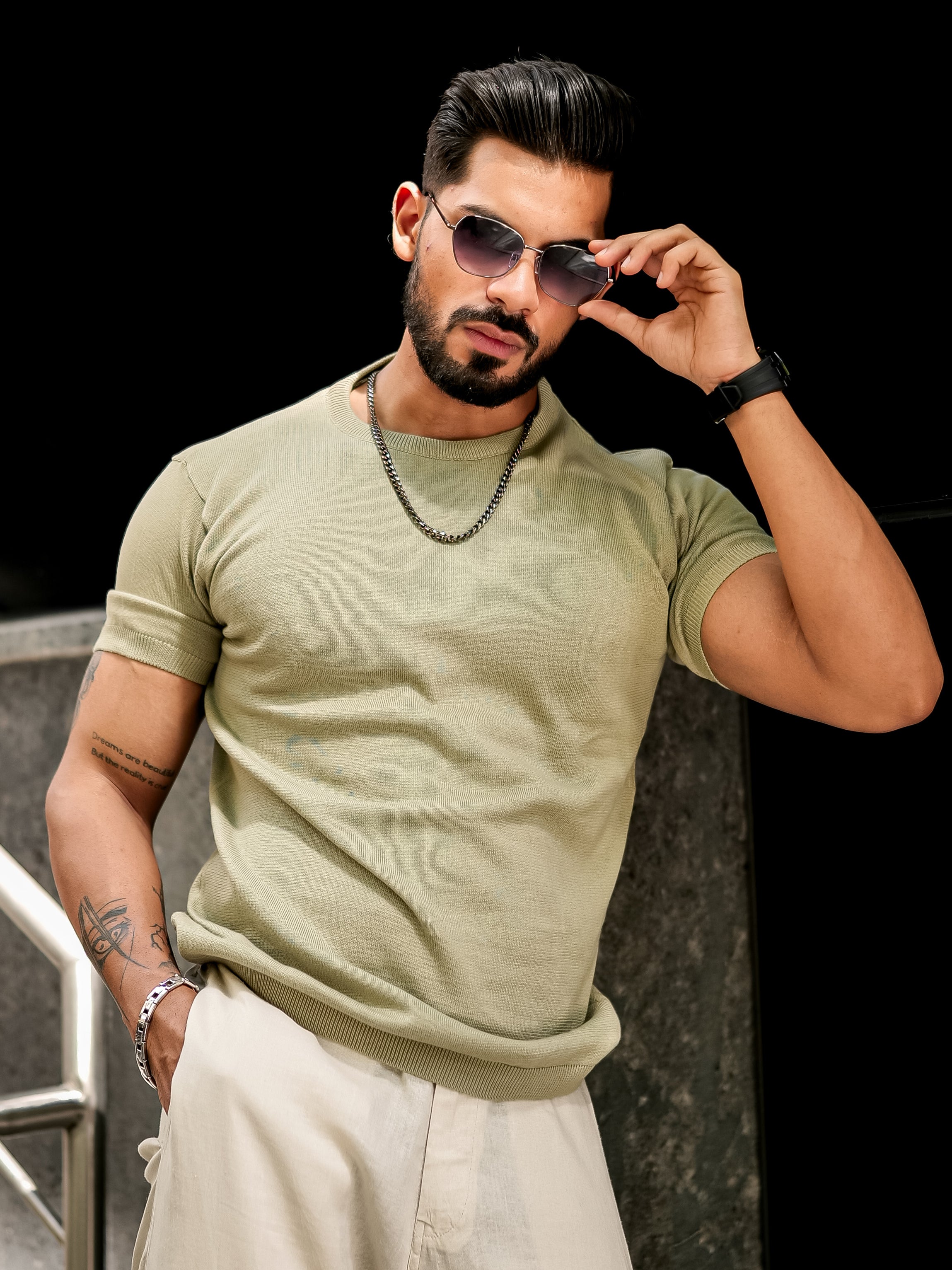 Green Premium Flat Knit Round Neck T-Shirt