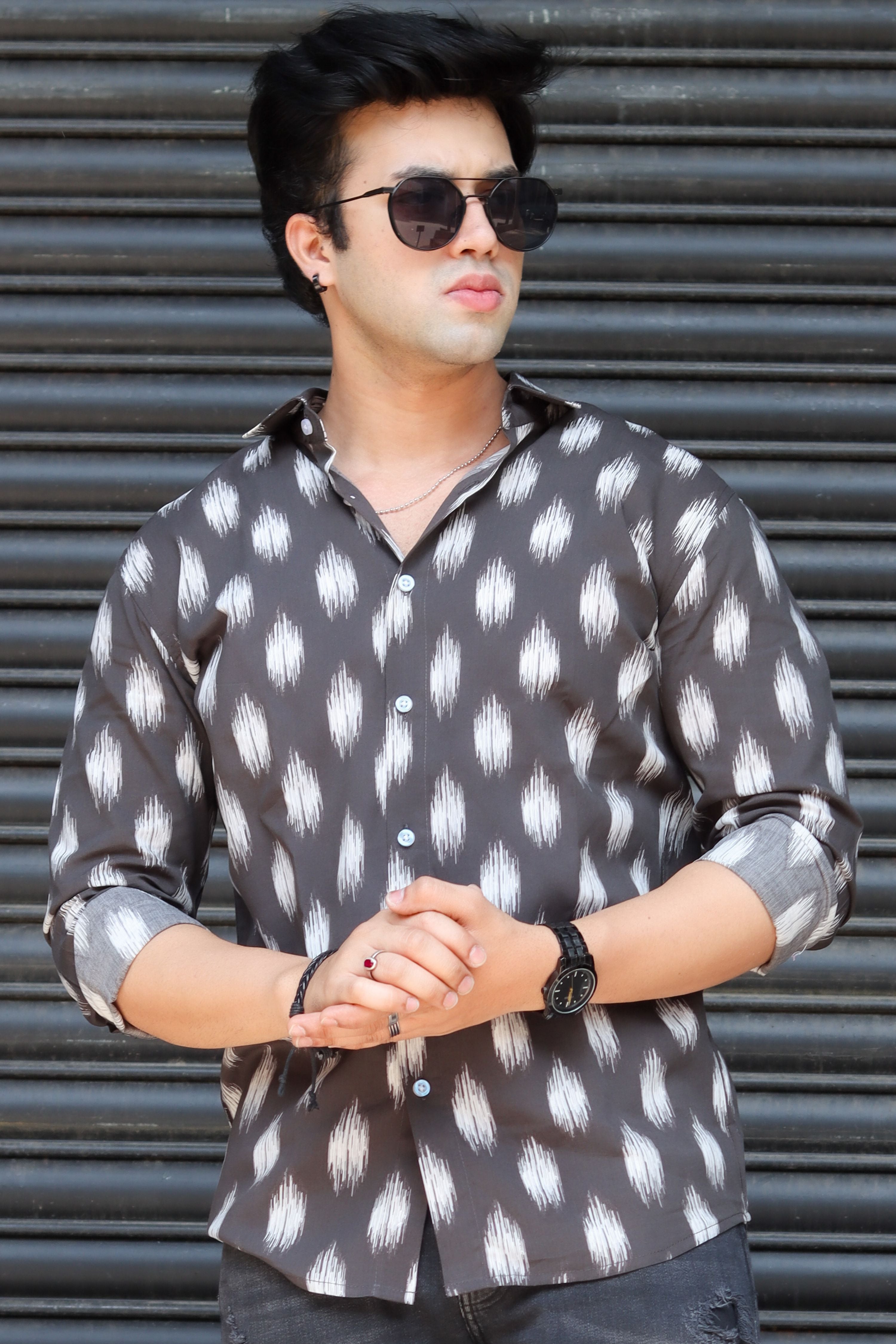 Black Abstract Spot Print Rayon Shirt