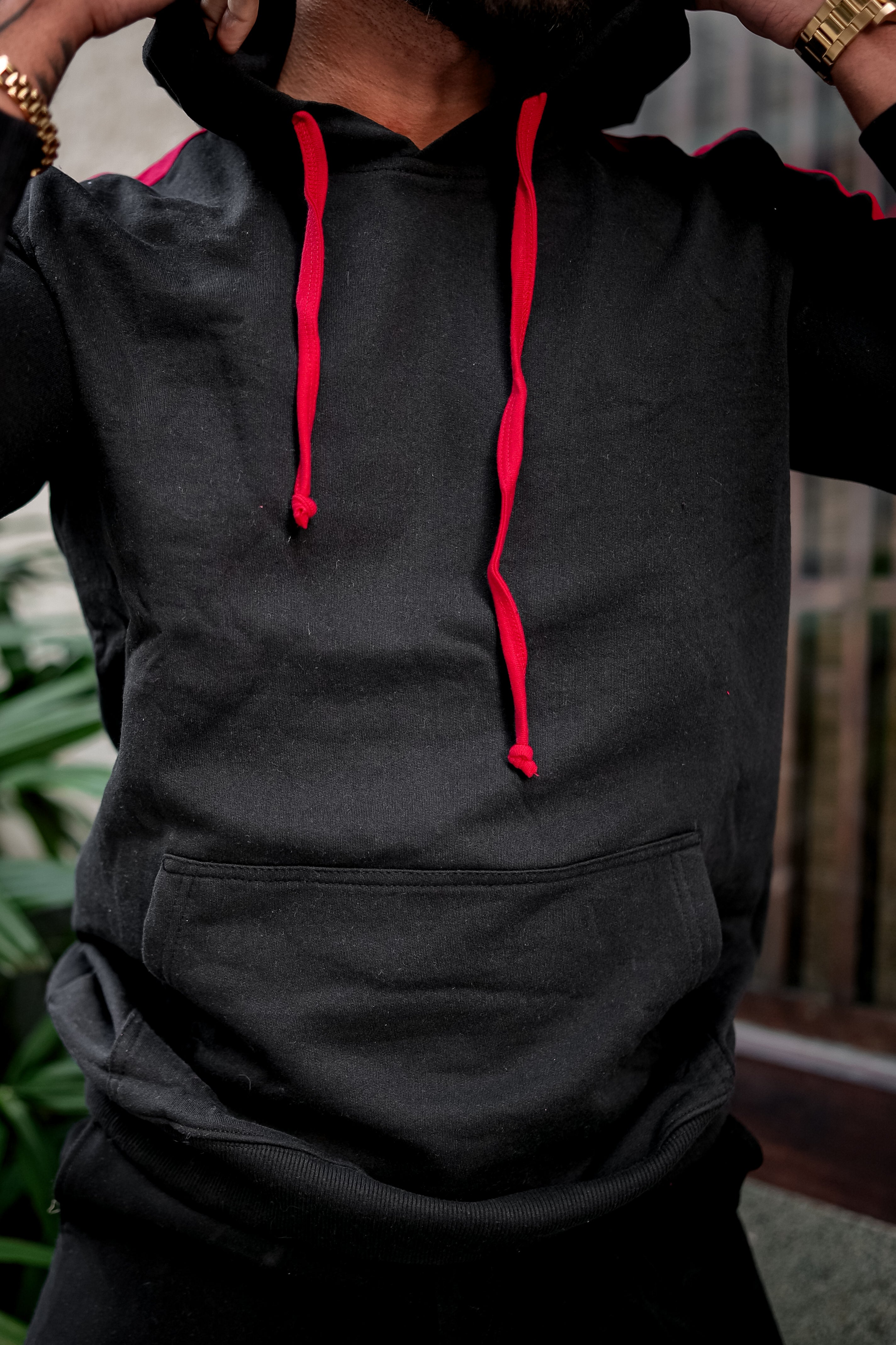 Black Hooded Sweatshirt with Kangaroo Pocket