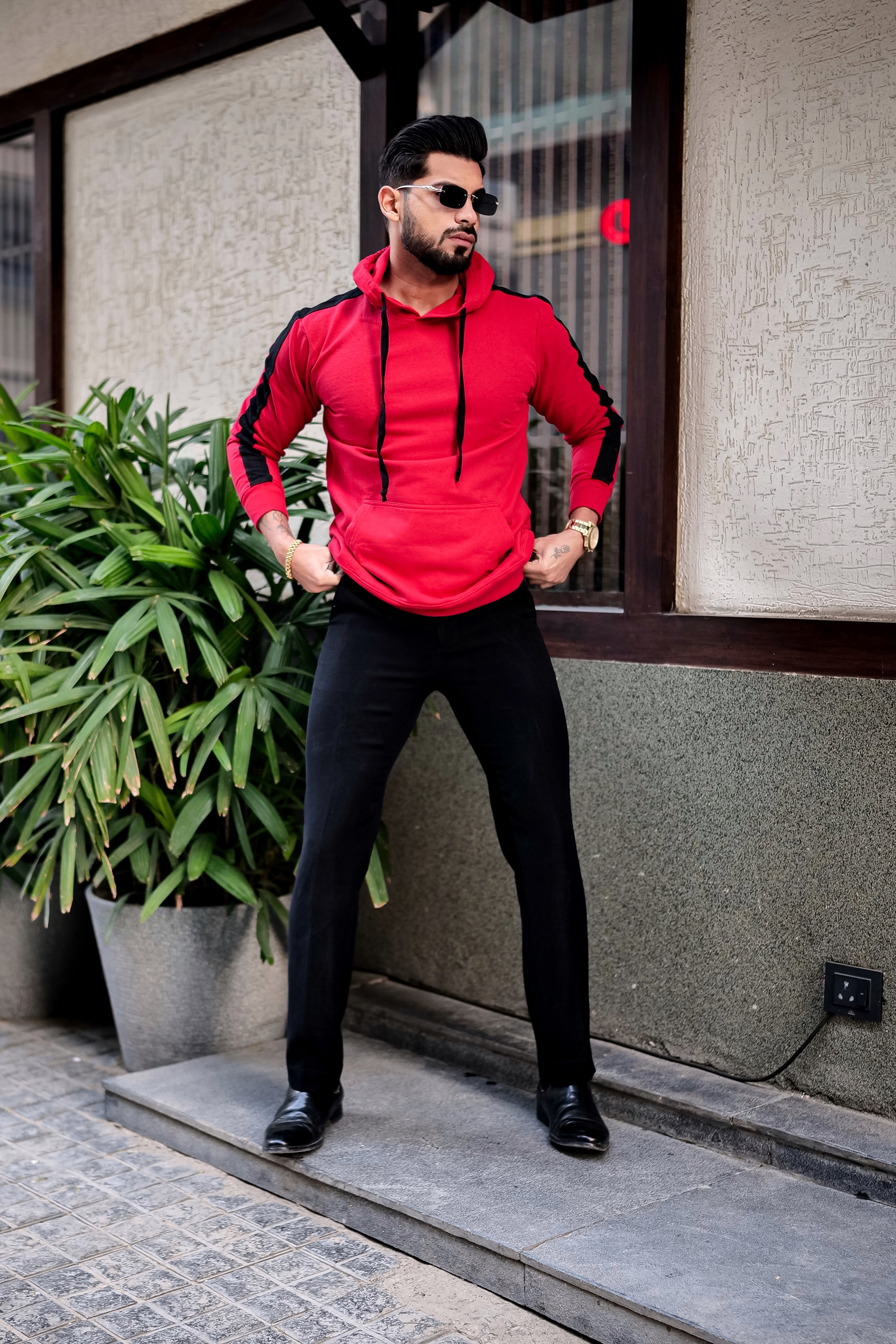 Red/Black Hooded Sweatshirt with Kangaroo Pocket