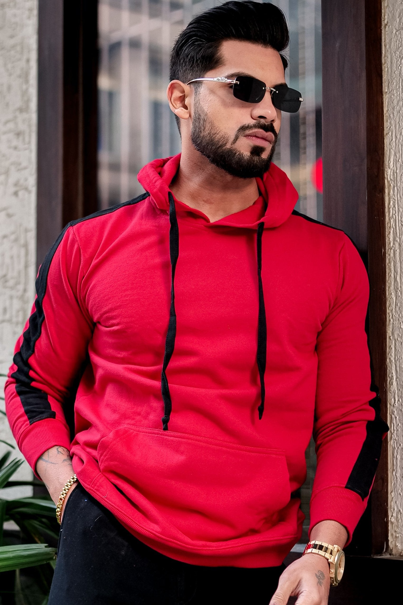 Red/Black Hooded Sweatshirt with Kangaroo Pocket