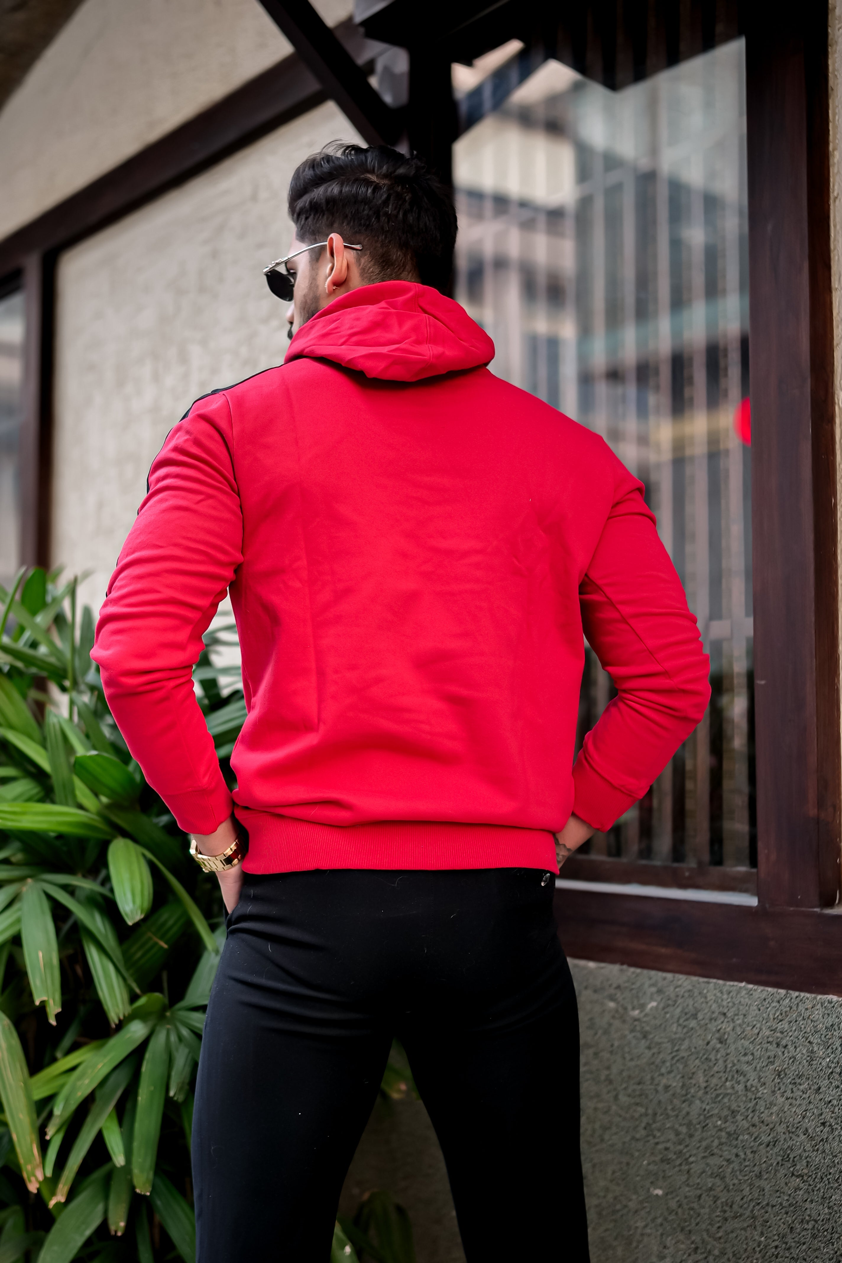 Red/Black Hooded Sweatshirt with Kangaroo Pocket