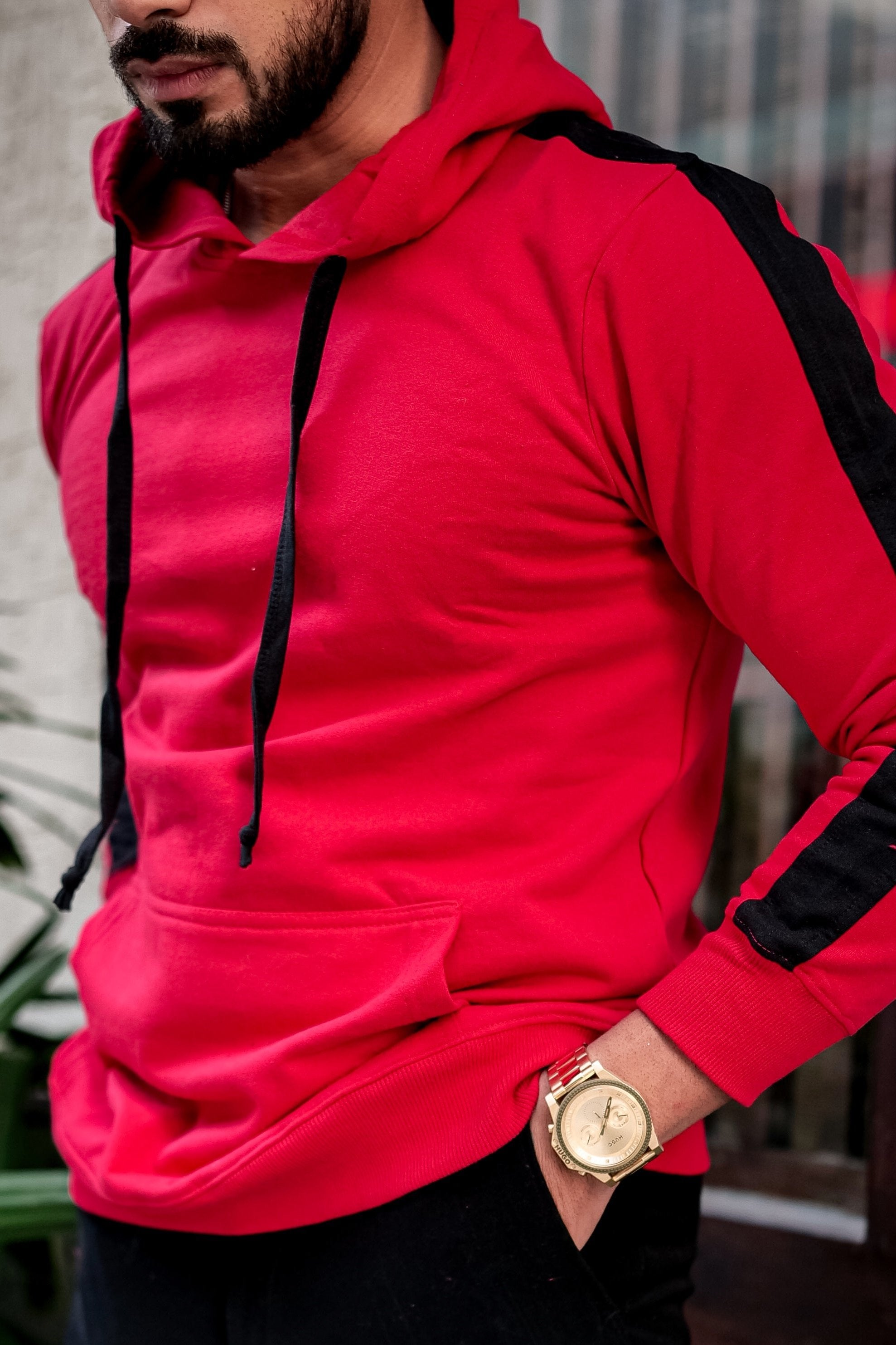 Red/Black Hooded Sweatshirt with Kangaroo Pocket