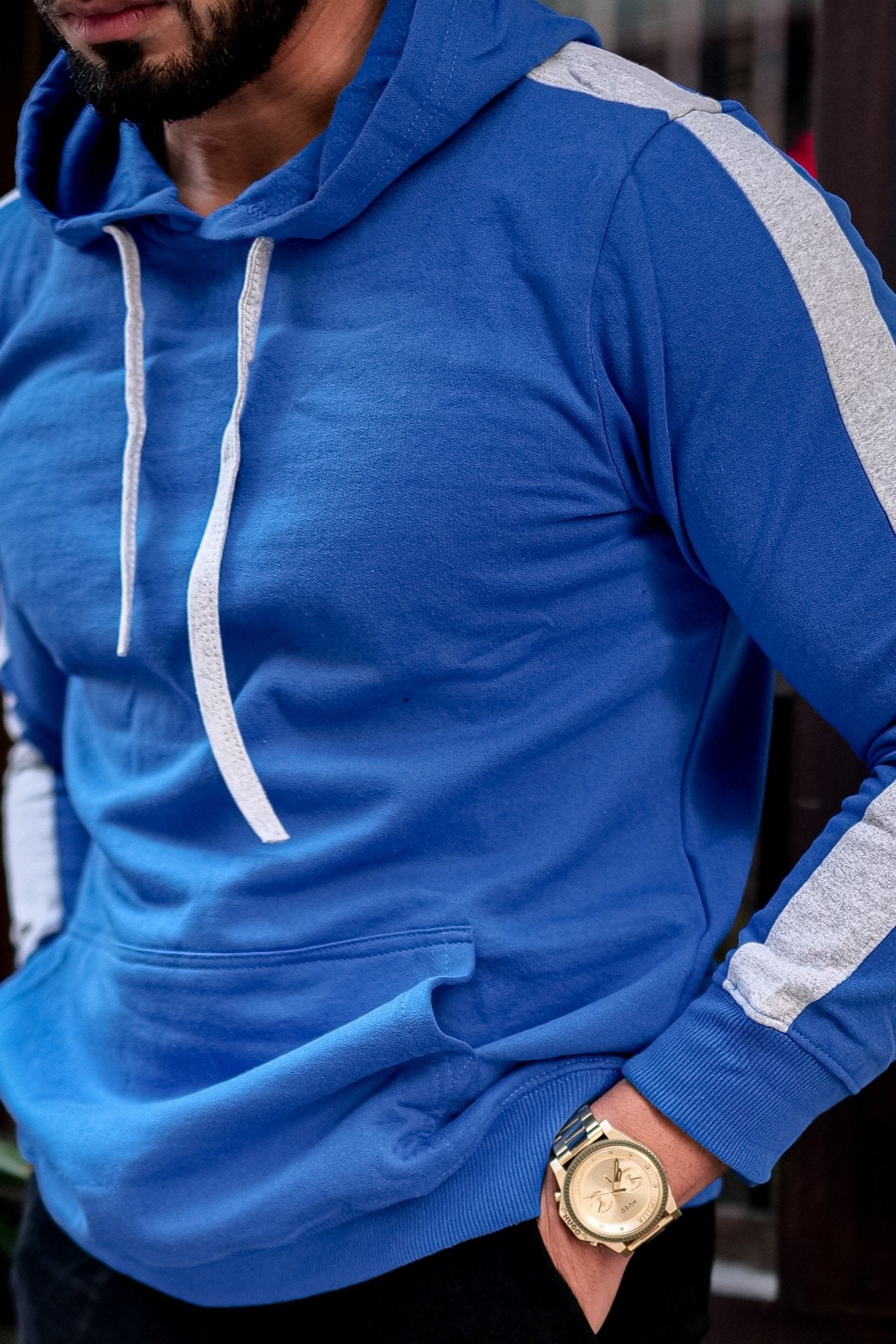 Blue Hooded Sweatshirt with Kangaroo Pocket