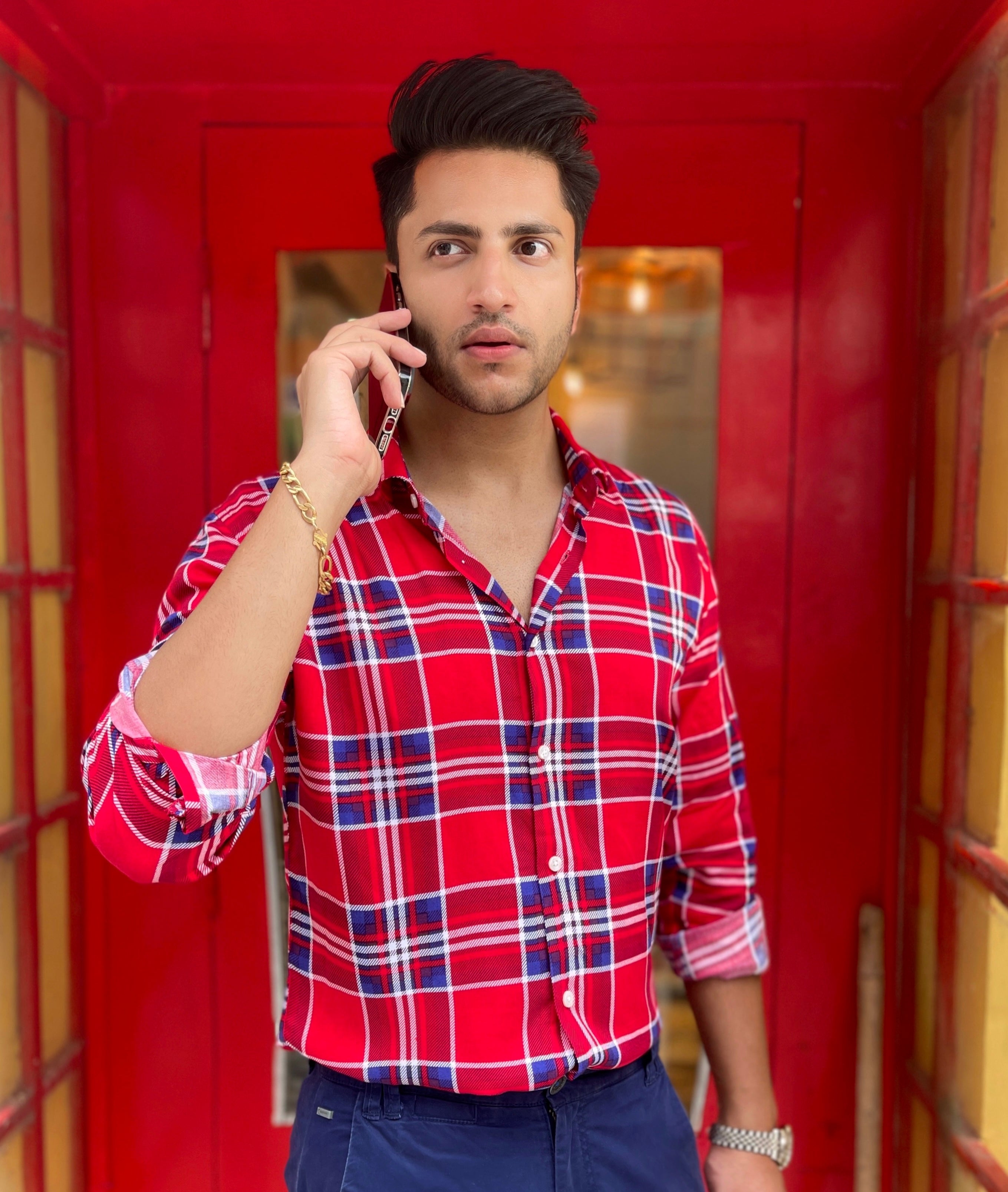 Red Check "Telephone Booth" Printed Shirt