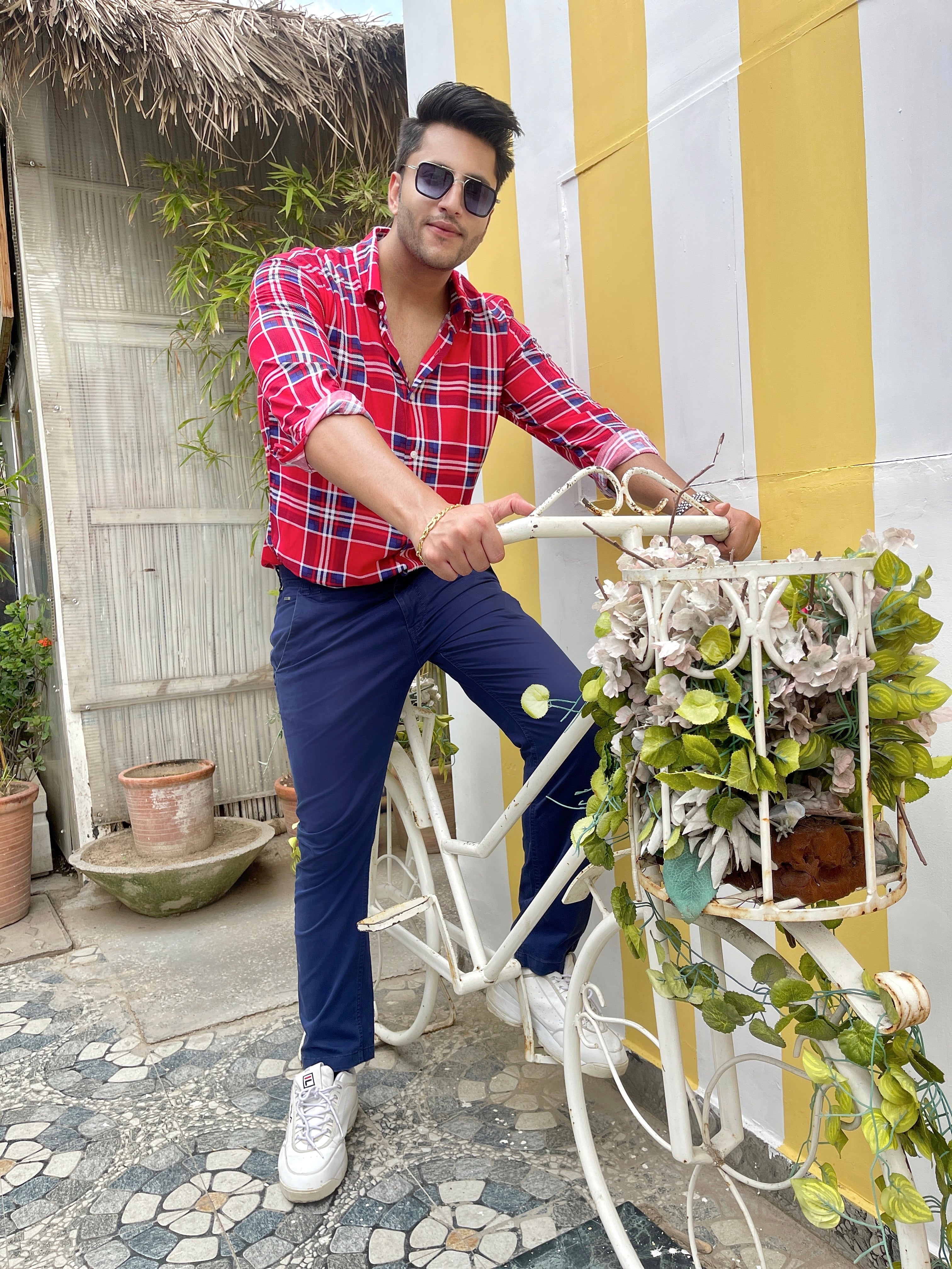 Red Check "Telephone Booth" Printed Shirt