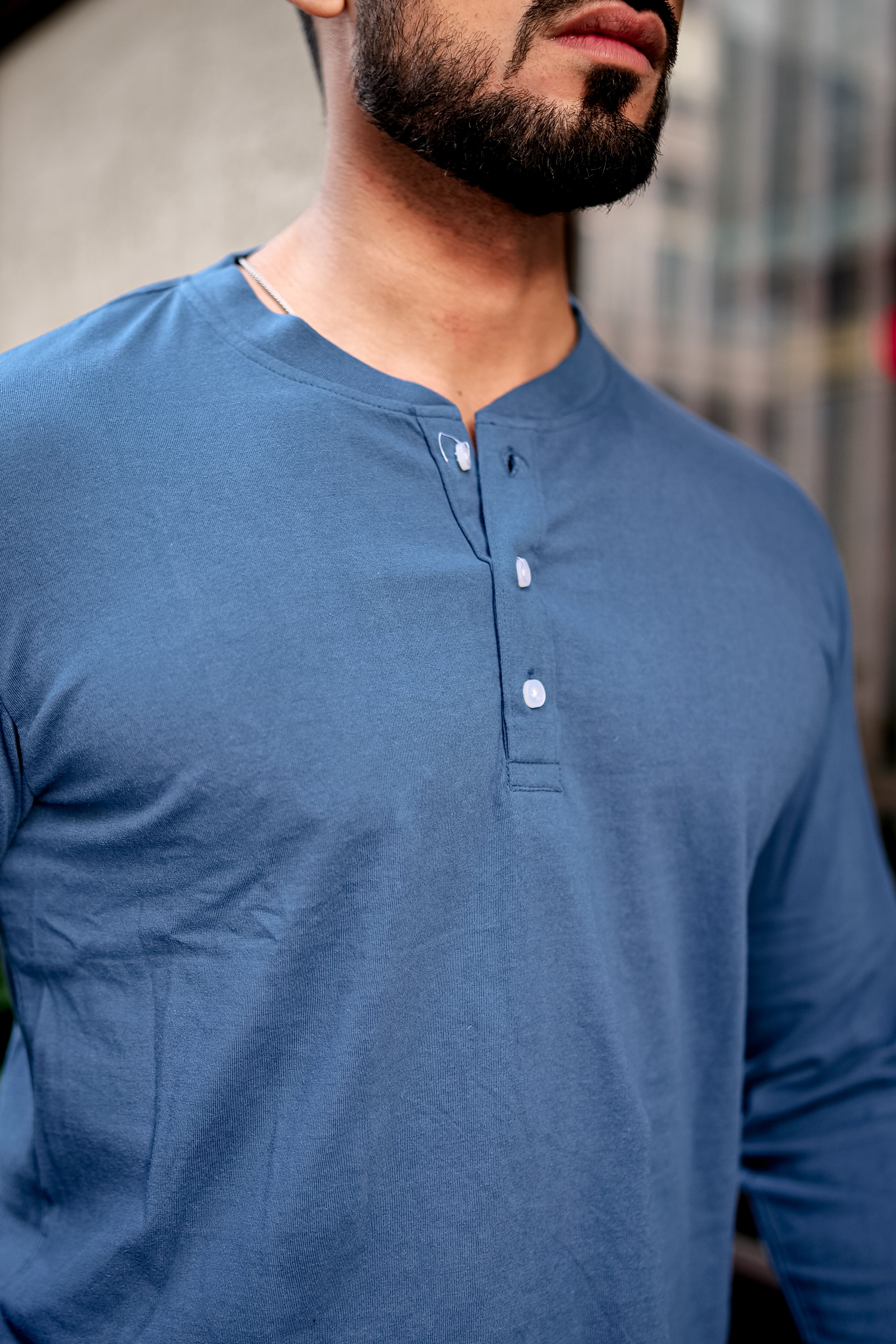 Blue Self Design Placket T-Shirt