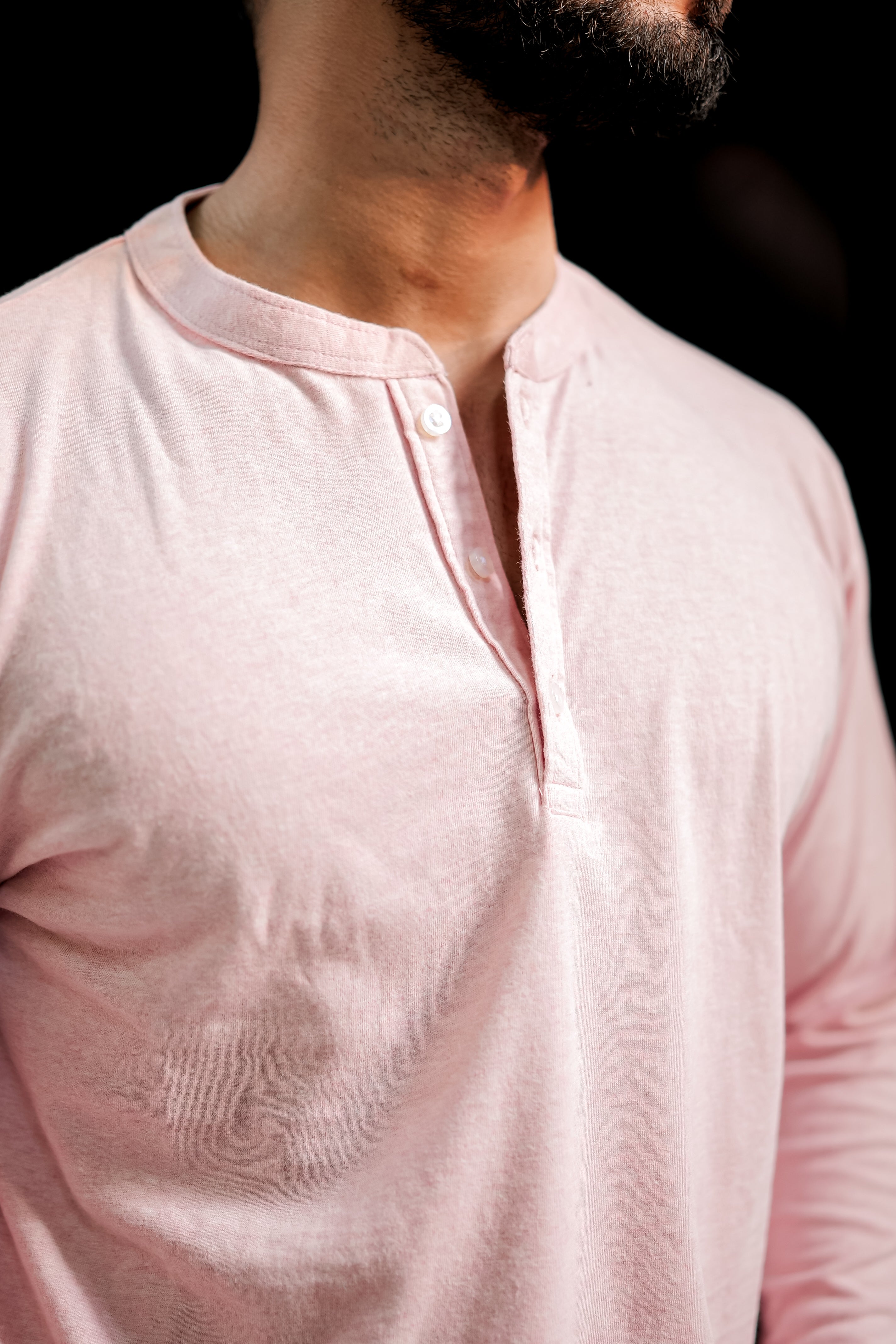 Peach Melange Henley T-Shirt